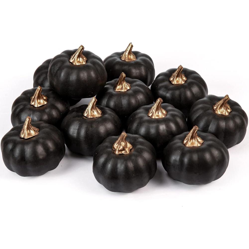 imageWhaline Artificial Pumpkins Bulk Vintage Green Fake Foam Lifelike Pumpkin for Fall Thanksgiving Halloween Home Party House Kitchen Wedding Decor12pcsBlack