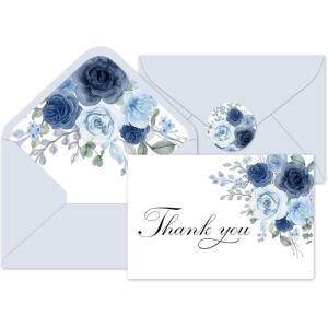 Whaline 36Pcs Watercolor Floral Thank You Cards with Envelopes and Stickers Orange Rose Greeting Cards Blank Note Cards for Weddings Bridal Shower Baby Shower(Dusty Blue Floral)