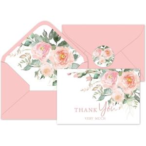 Whaline 36Pcs Watercolor Floral Thank You Cards with Envelopes and Stickers Orange Rose Greeting Cards Blank Note Cards for Weddings Bridal Shower Baby Shower(Dusty Peach Floral)