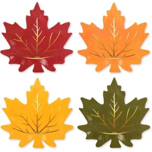 Whaline 40Pcs Fall Thanksgiving Paper Plates Gold Foil Maple Leaves Disposable Plates Red Orange Yellow Green Retro Tableware for Autumn Thanksgiving Party Supplies Table Decor, 8.5 in