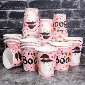 Whaline 50Pcs Hello Fall Paper Cups Maple Leaves Disposable Cups Bulk Autumn Thanksgiving Decorative Party Cups for Cold Hot Beverage Drinkware Table Decor Party Supplies, 9 Oz(Halloween)