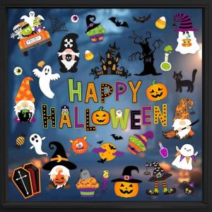 Whaline 9 Sheets Happy Fall Thanksgiving Window Clings Autumn Cute Cartoon Window Stickers Static Reusable Glass Decals for Harvest Party Home Classroom Office Decor Supplies(Halloween)