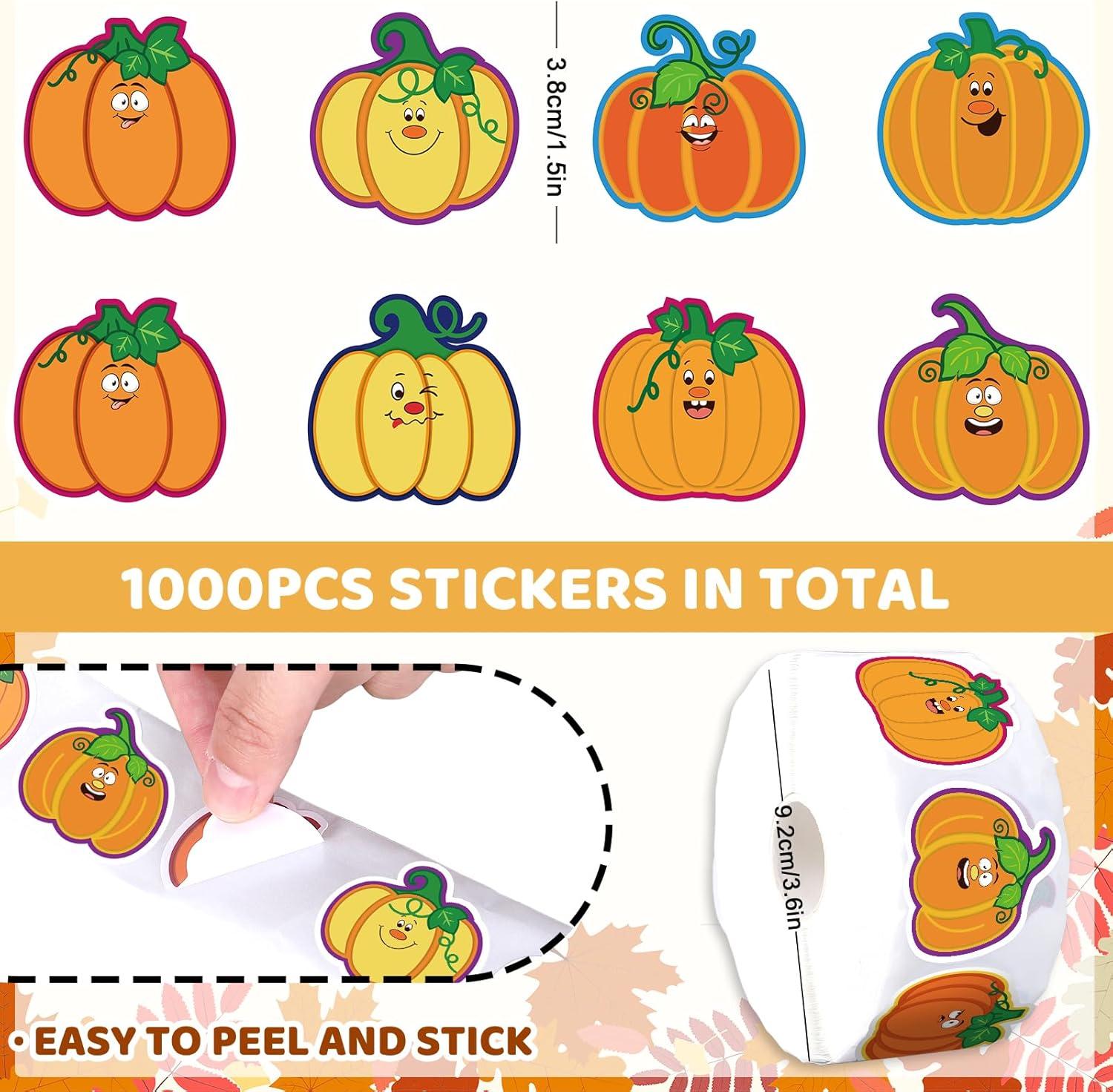 imageWhaline 1000Pcs Fall Pumpkins Stickers for Kids Thanksgiving Fall Cute Pumpkins Sticker with Funny Expressions Cartoon Pumpkin Shape Adhesive Stickers for Autumn Thanksgiving Party Supplies 8 DesignFall Pumpkins