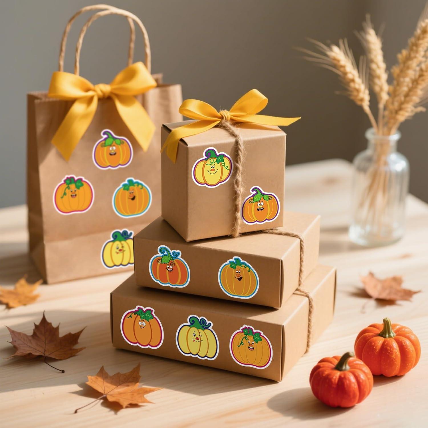 imageWhaline 1000Pcs Fall Pumpkins Stickers for Kids Thanksgiving Fall Cute Pumpkins Sticker with Funny Expressions Cartoon Pumpkin Shape Adhesive Stickers for Autumn Thanksgiving Party Supplies 8 DesignFall Pumpkins