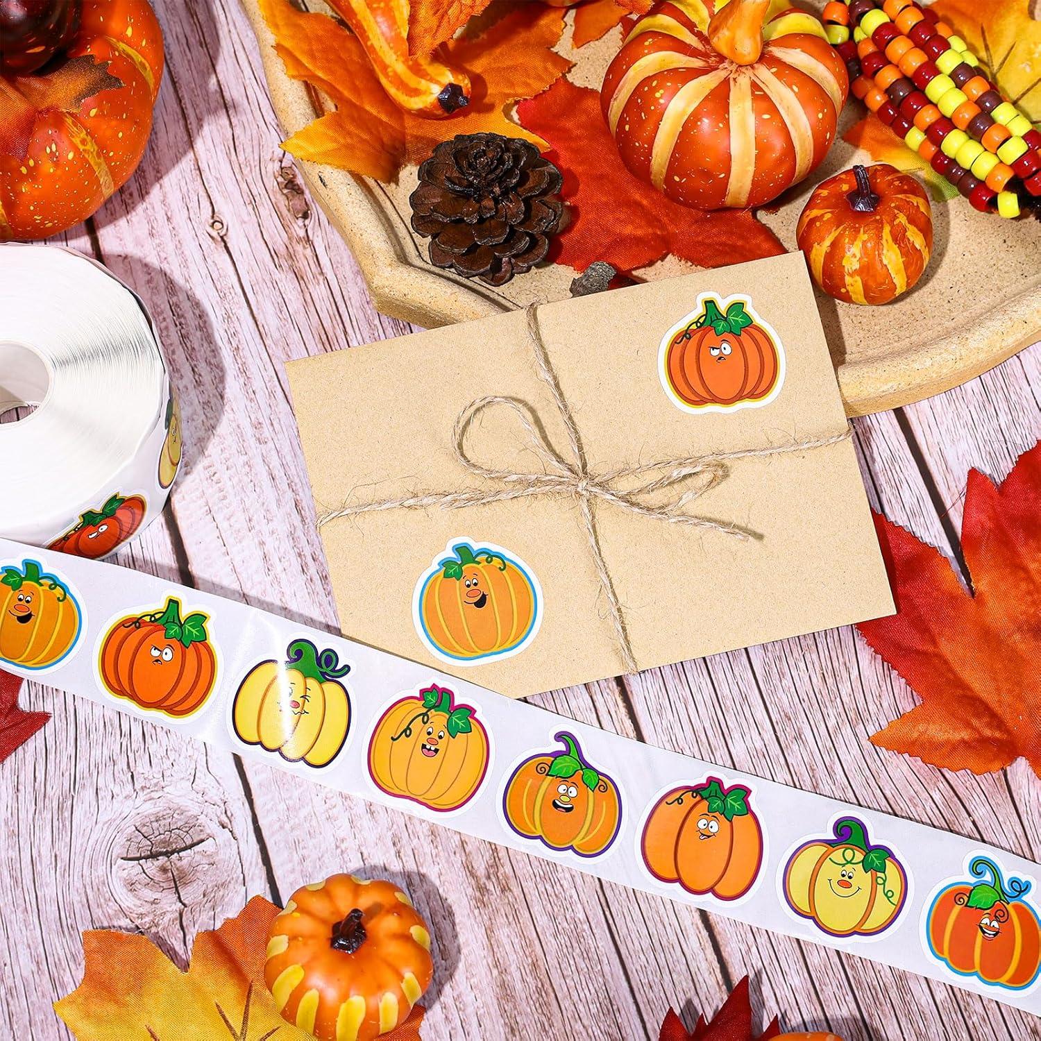 imageWhaline 1000Pcs Fall Pumpkins Stickers for Kids Thanksgiving Fall Cute Pumpkins Sticker with Funny Expressions Cartoon Pumpkin Shape Adhesive Stickers for Autumn Thanksgiving Party Supplies 8 DesignFall Pumpkins