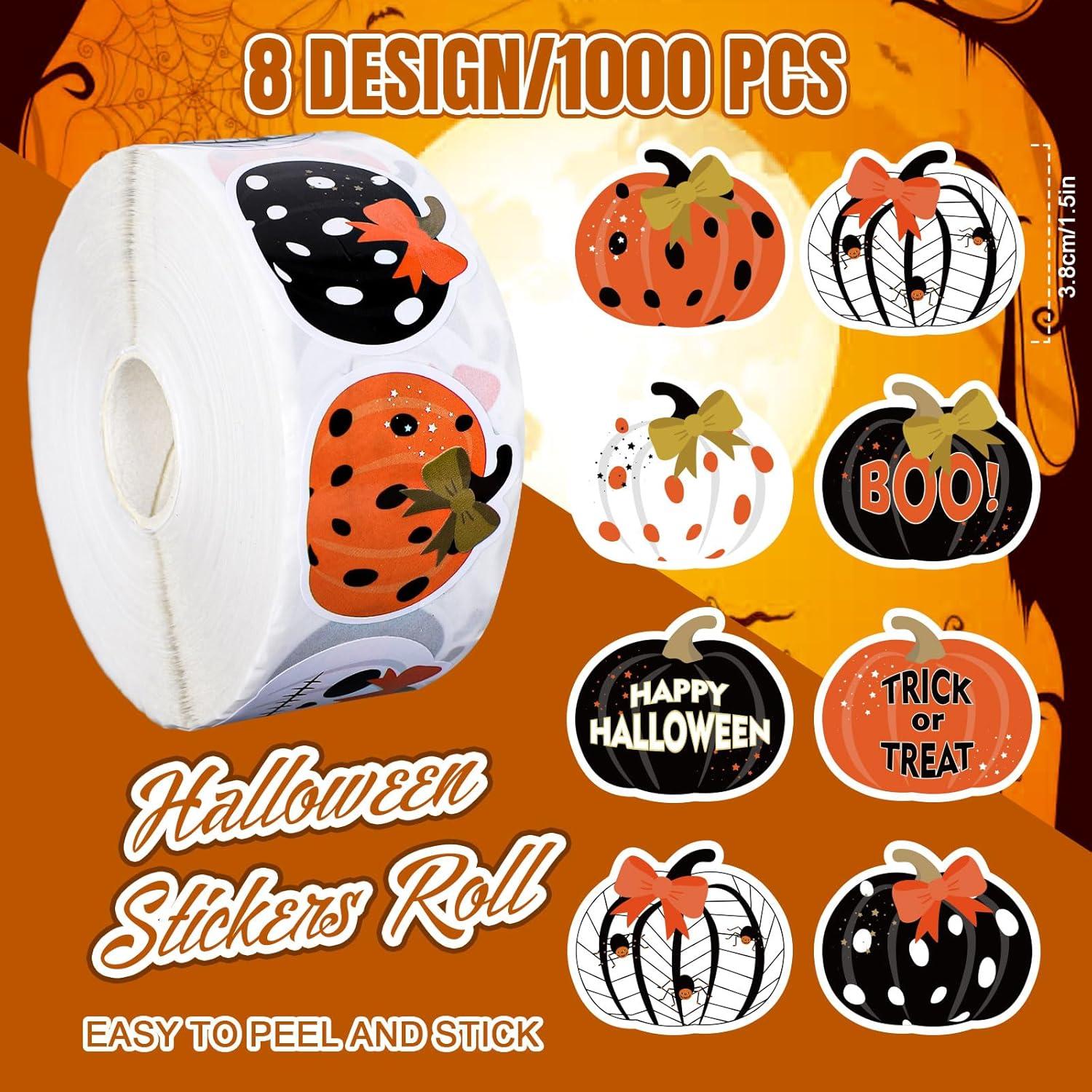 imageWhaline 1000Pcs Fall Pumpkins Stickers for Kids Thanksgiving Fall Cute Pumpkins Sticker with Funny Expressions Cartoon Pumpkin Shape Adhesive Stickers for Autumn Thanksgiving Party Supplies 8 DesignHalloween Pumpkin