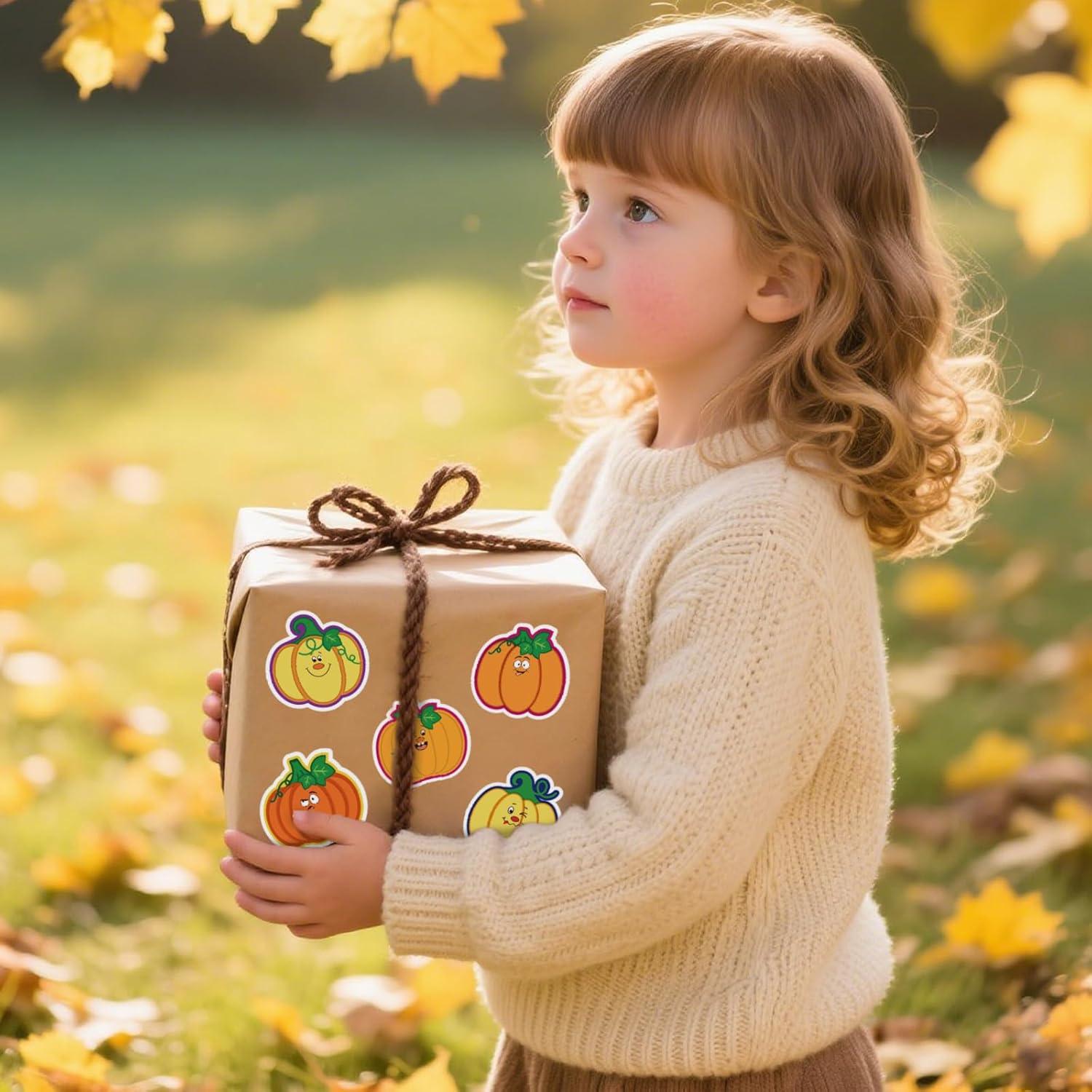 imageWhaline 1000Pcs Fall Pumpkins Stickers for Kids Thanksgiving Fall Cute Pumpkins Sticker with Funny Expressions Cartoon Pumpkin Shape Adhesive Stickers for Autumn Thanksgiving Party Supplies 8 DesignFall Pumpkins