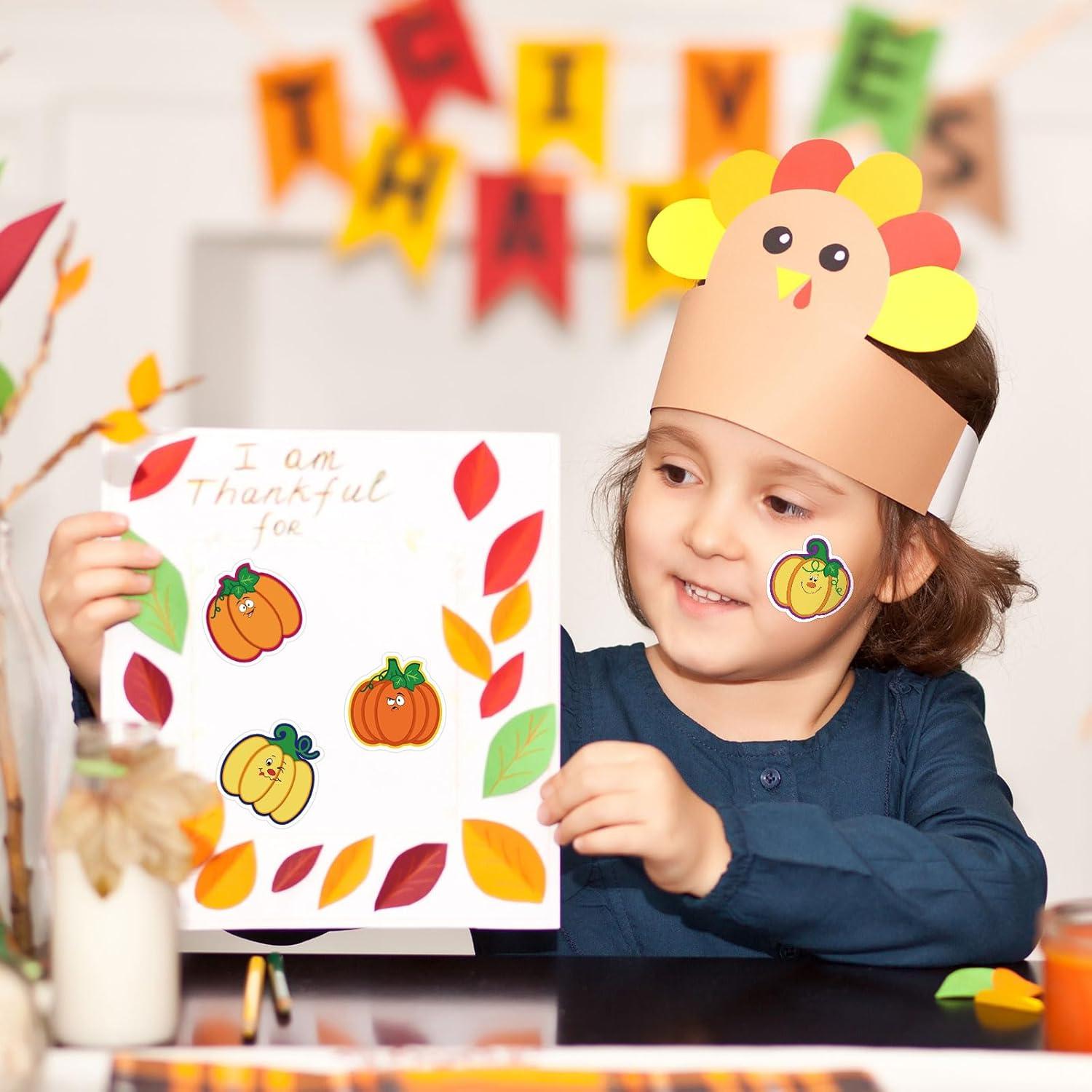 imageWhaline 1000Pcs Fall Pumpkins Stickers for Kids Thanksgiving Fall Cute Pumpkins Sticker with Funny Expressions Cartoon Pumpkin Shape Adhesive Stickers for Autumn Thanksgiving Party Supplies 8 DesignFall Pumpkins