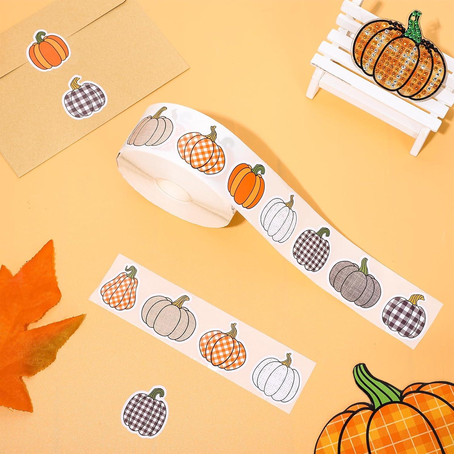 imageWhaline 1000Pcs Fall Thanksgiving Pumpkin Stickers Roll Pumpkin Shaped Decals Colorful Buffalo Plaid Pumpkin Pattern SelfAdhesive Sticker Autumn Sealing Labels for Fall Harvest Party Supply 8 DesignPumpkin 1