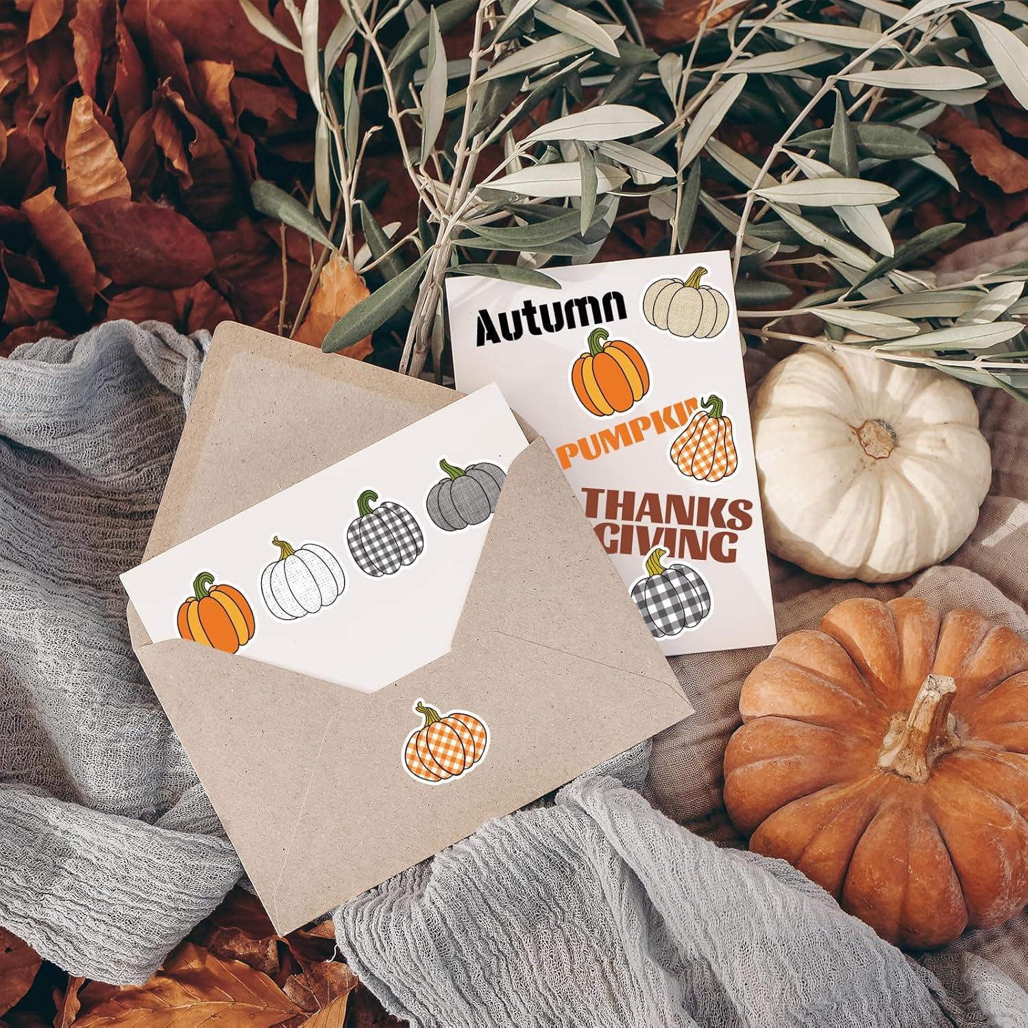 imageWhaline 1000Pcs Fall Thanksgiving Pumpkin Stickers Roll Pumpkin Shaped Decals Colorful Buffalo Plaid Pumpkin Pattern SelfAdhesive Sticker Autumn Sealing Labels for Fall Harvest Party Supply 8 DesignPumpkin 1