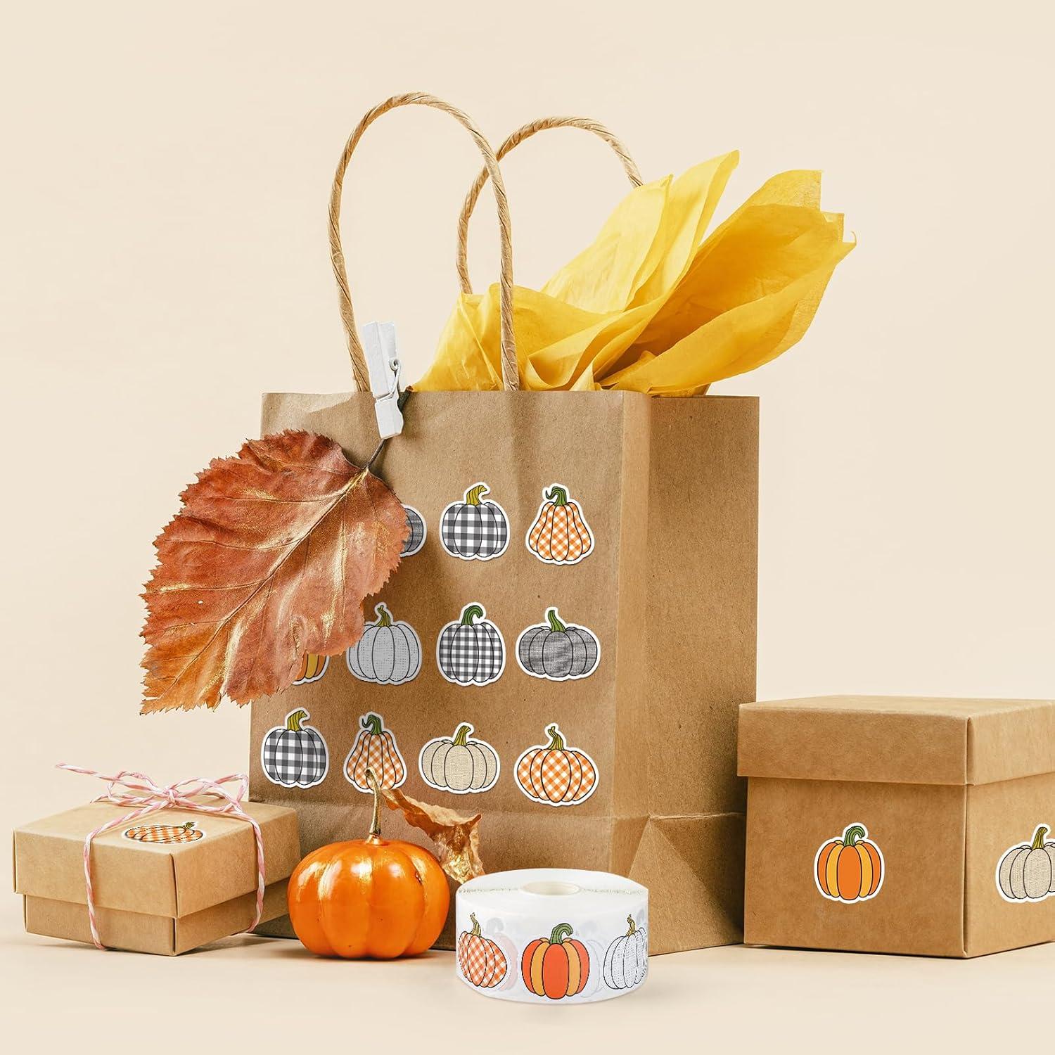 imageWhaline 1000Pcs Fall Thanksgiving Pumpkin Stickers Roll Pumpkin Shaped Decals Colorful Buffalo Plaid Pumpkin Pattern SelfAdhesive Sticker Autumn Sealing Labels for Fall Harvest Party Supply 8 DesignPumpkin 1