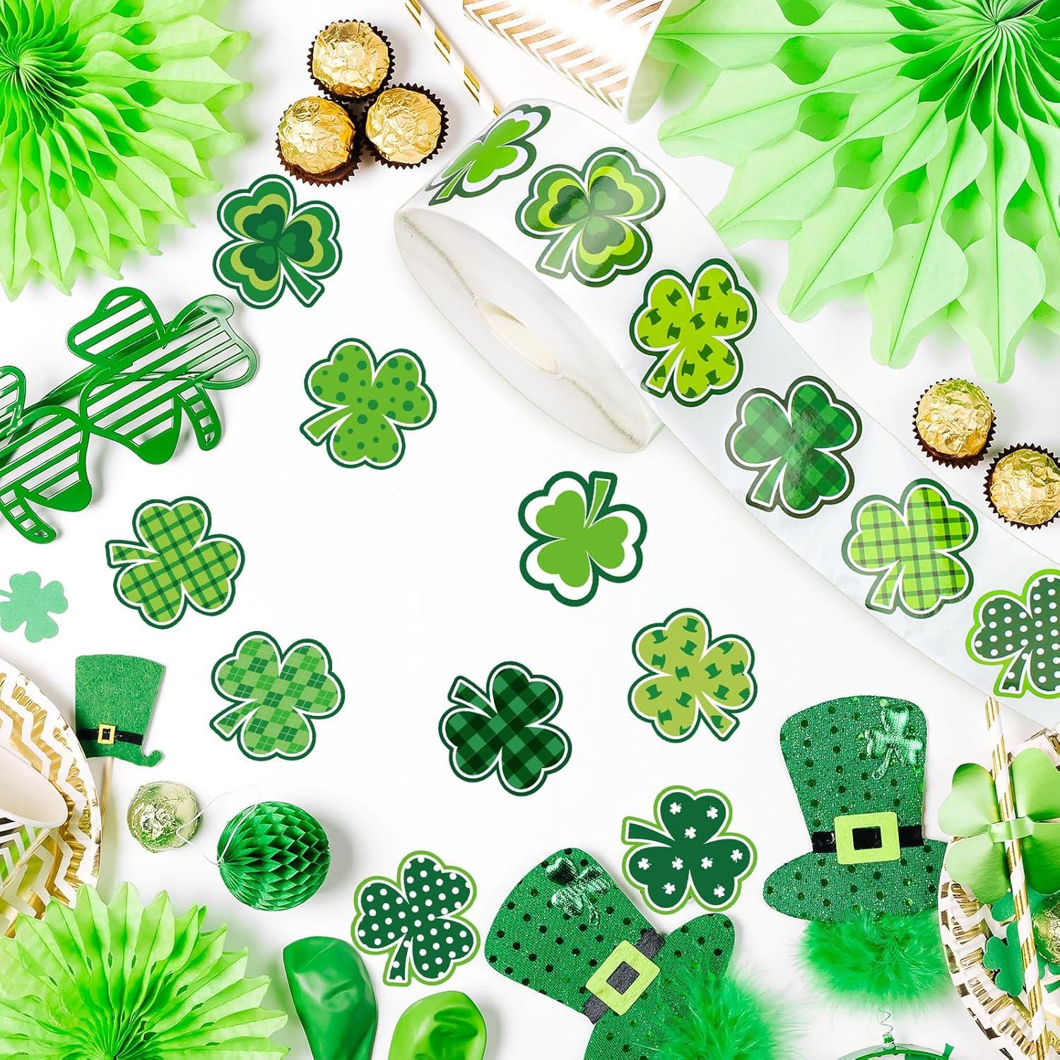 imageWhaline 1000Pcs Fall Thanksgiving Pumpkin Stickers Roll Pumpkin Shaped Decals Colorful Buffalo Plaid Pumpkin Pattern SelfAdhesive Sticker Autumn Sealing Labels for Fall Harvest Party Supply 8 DesignShamrock