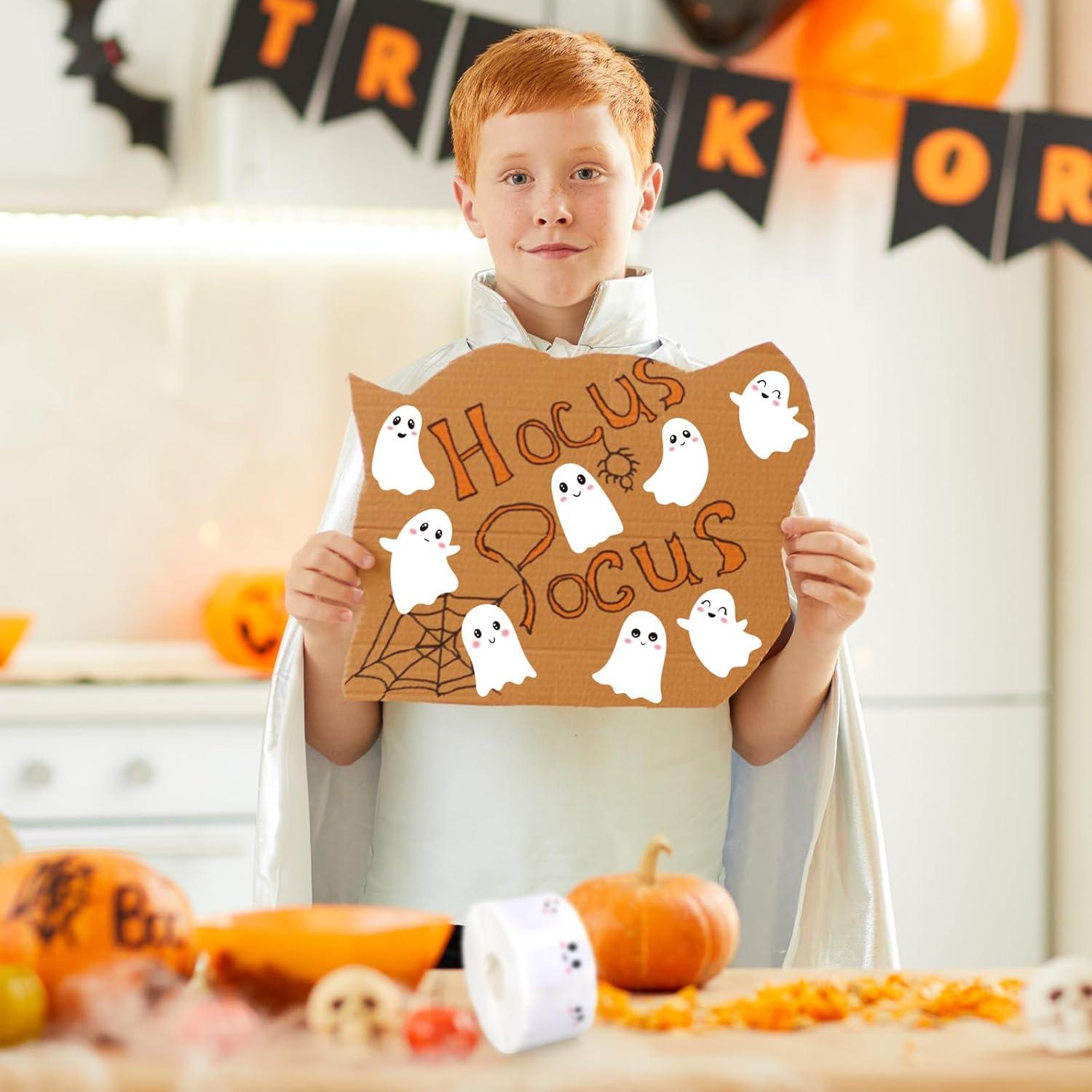 imageWhaline 1000Pcs Fall Thanksgiving Pumpkin Stickers Roll Pumpkin Shaped Decals Colorful Buffalo Plaid Pumpkin Pattern SelfAdhesive Sticker Autumn Sealing Labels for Fall Harvest Party Supply 8 DesignGhost