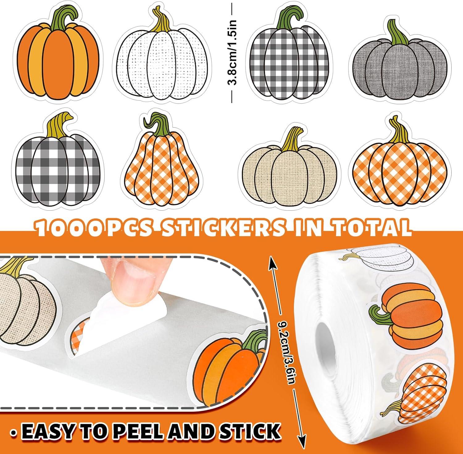 imageWhaline 1000Pcs Fall Thanksgiving Pumpkin Stickers Roll Pumpkin Shaped Decals Colorful Buffalo Plaid Pumpkin Pattern SelfAdhesive Sticker Autumn Sealing Labels for Fall Harvest Party Supply 8 DesignPumpkin 1