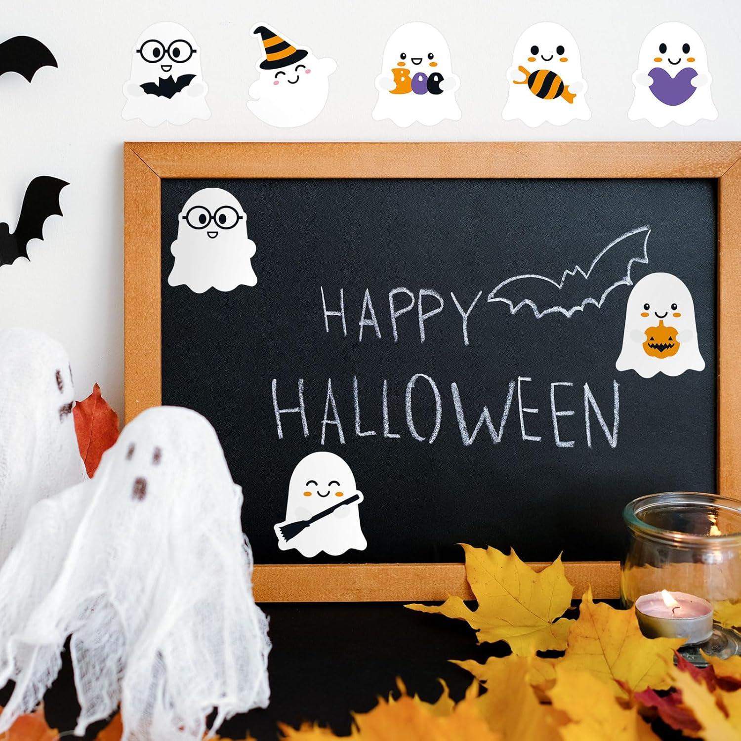 imageWhaline 1000Pcs Halloween Ghost Stickers Roll SelfAdhesive Cute Ghost Stickers Roll for Kid Halloween Party Envelope Scrapbook Card Gifts Candy Bags Decorations Supplies 8 Design