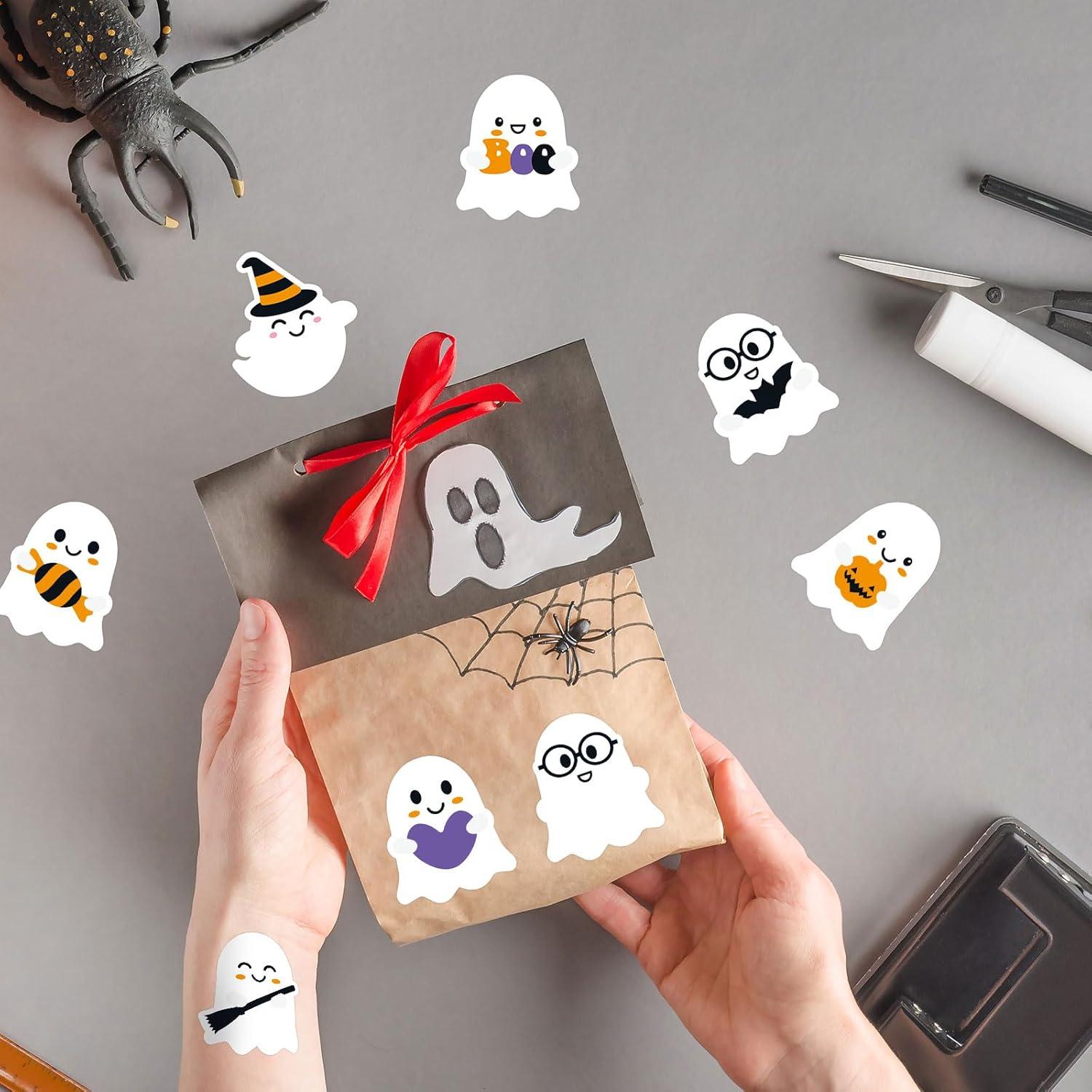 imageWhaline 1000Pcs Halloween Ghost Stickers Roll SelfAdhesive Cute Ghost Stickers Roll for Kid Halloween Party Envelope Scrapbook Card Gifts Candy Bags Decorations Supplies 8 Design