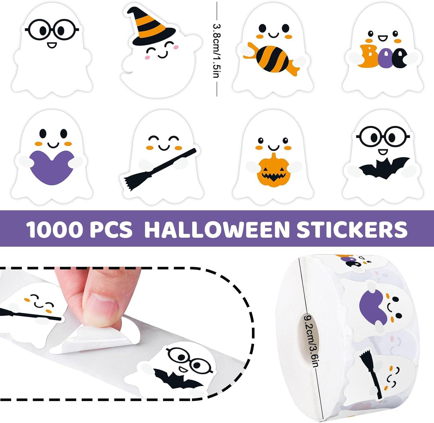 imageWhaline 1000Pcs Halloween Ghost Stickers Roll SelfAdhesive Cute Ghost Stickers Roll for Kid Halloween Party Envelope Scrapbook Card Gifts Candy Bags Decorations Supplies 8 Design