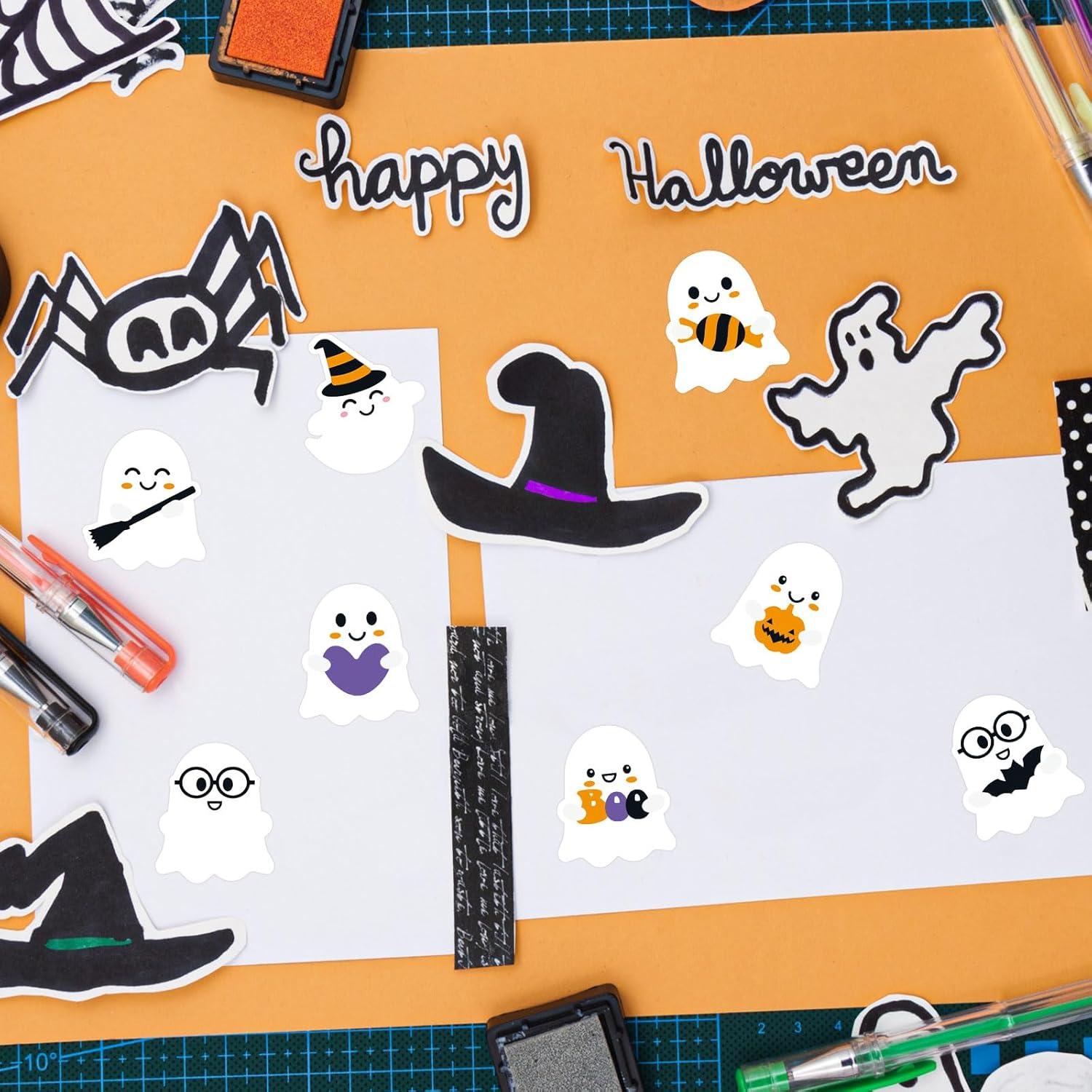 imageWhaline 1000Pcs Halloween Ghost Stickers Roll SelfAdhesive Cute Ghost Stickers Roll for Kid Halloween Party Envelope Scrapbook Card Gifts Candy Bags Decorations Supplies 8 Design