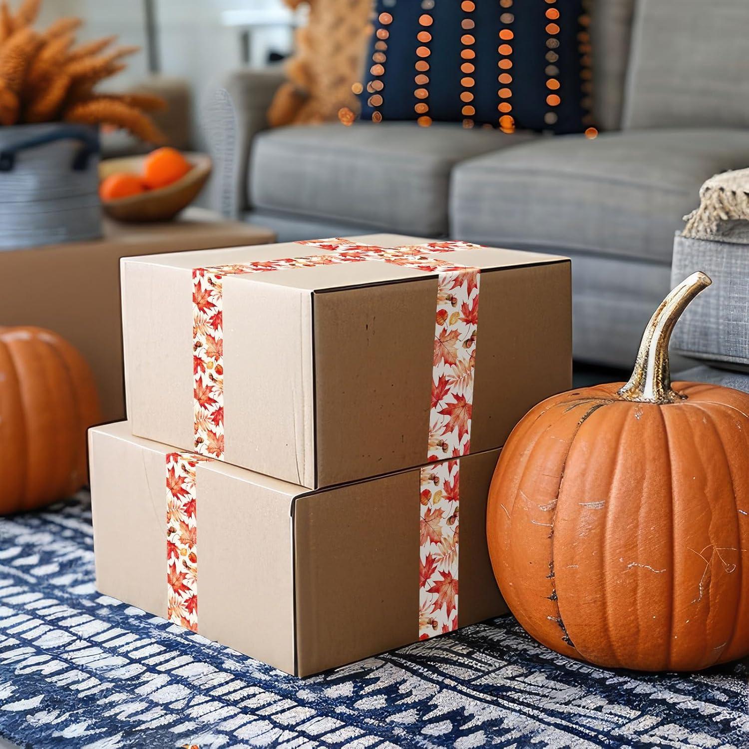 imageWhaline 109 Yard Halloween Packaging Tape Black Spider Web Bat Spider Pattern Tape Waterproof Shipping Tape for Small Business DIY Crafts Box Carton DecorAutumn Leaves