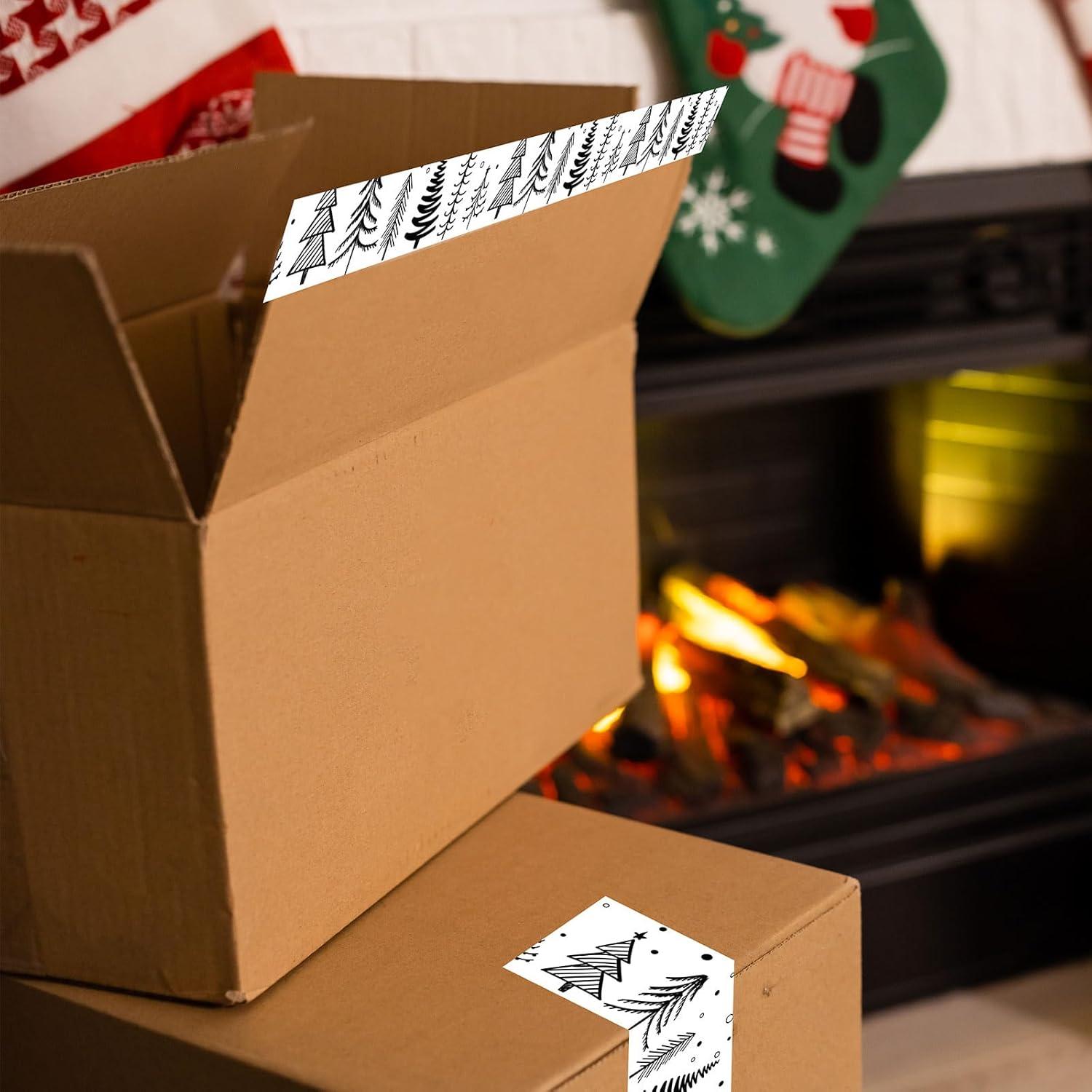 imageWhaline 109 Yard Halloween Packaging Tape Black Spider Web Bat Spider Pattern Tape Waterproof Shipping Tape for Small Business DIY Crafts Box Carton DecorChristmas Tree