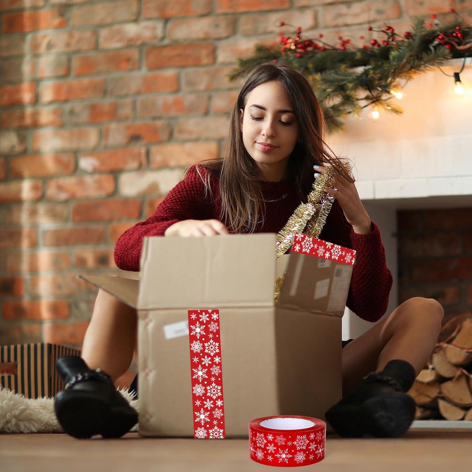 imageWhaline 109 Yard Halloween Packaging Tape Black Spider Web Bat Spider Pattern Tape Waterproof Shipping Tape for Small Business DIY Crafts Box Carton DecorSnowflake