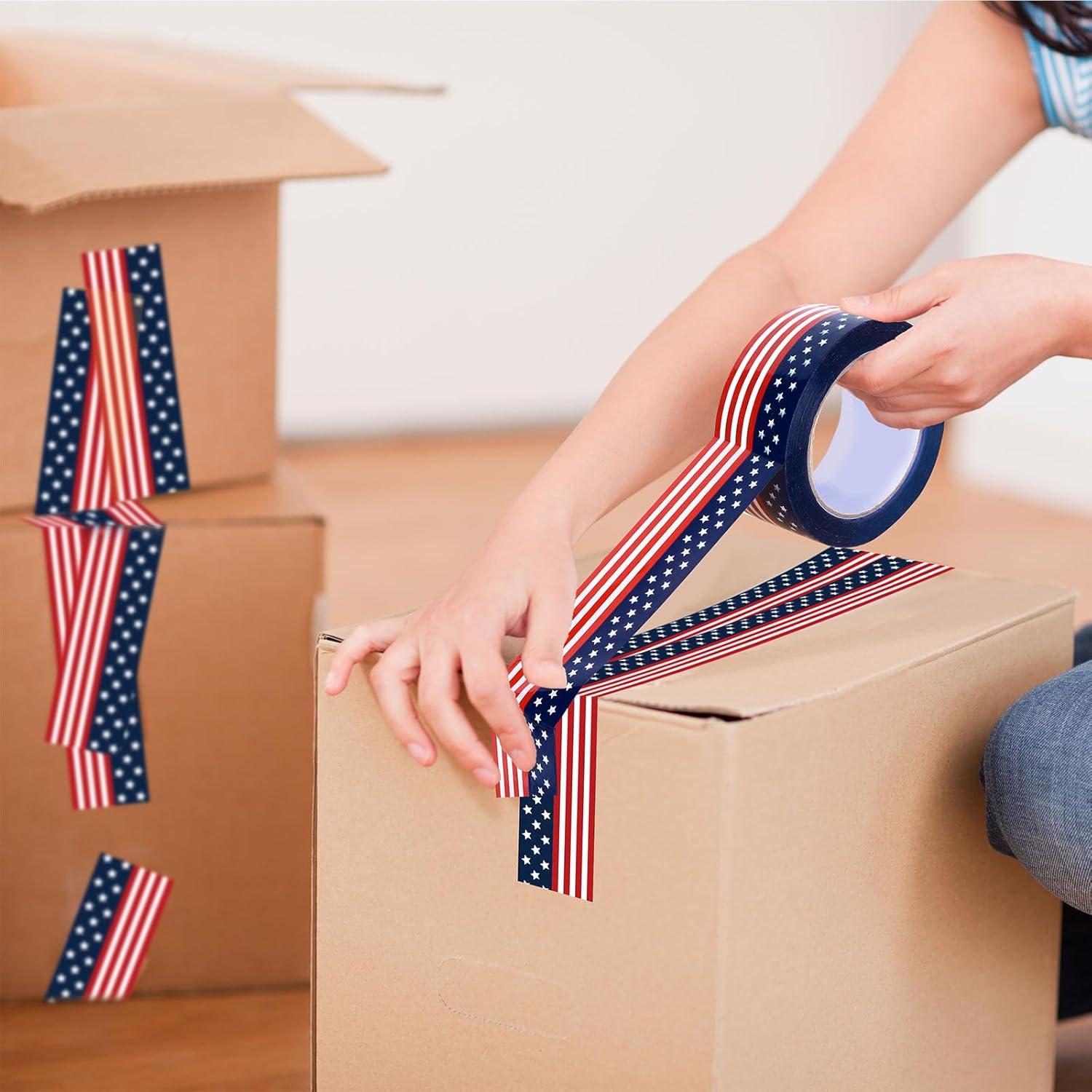 imageWhaline 109 Yard Halloween Packaging Tape Black Spider Web Bat Spider Pattern Tape Waterproof Shipping Tape for Small Business DIY Crafts Box Carton DecorPatriotic