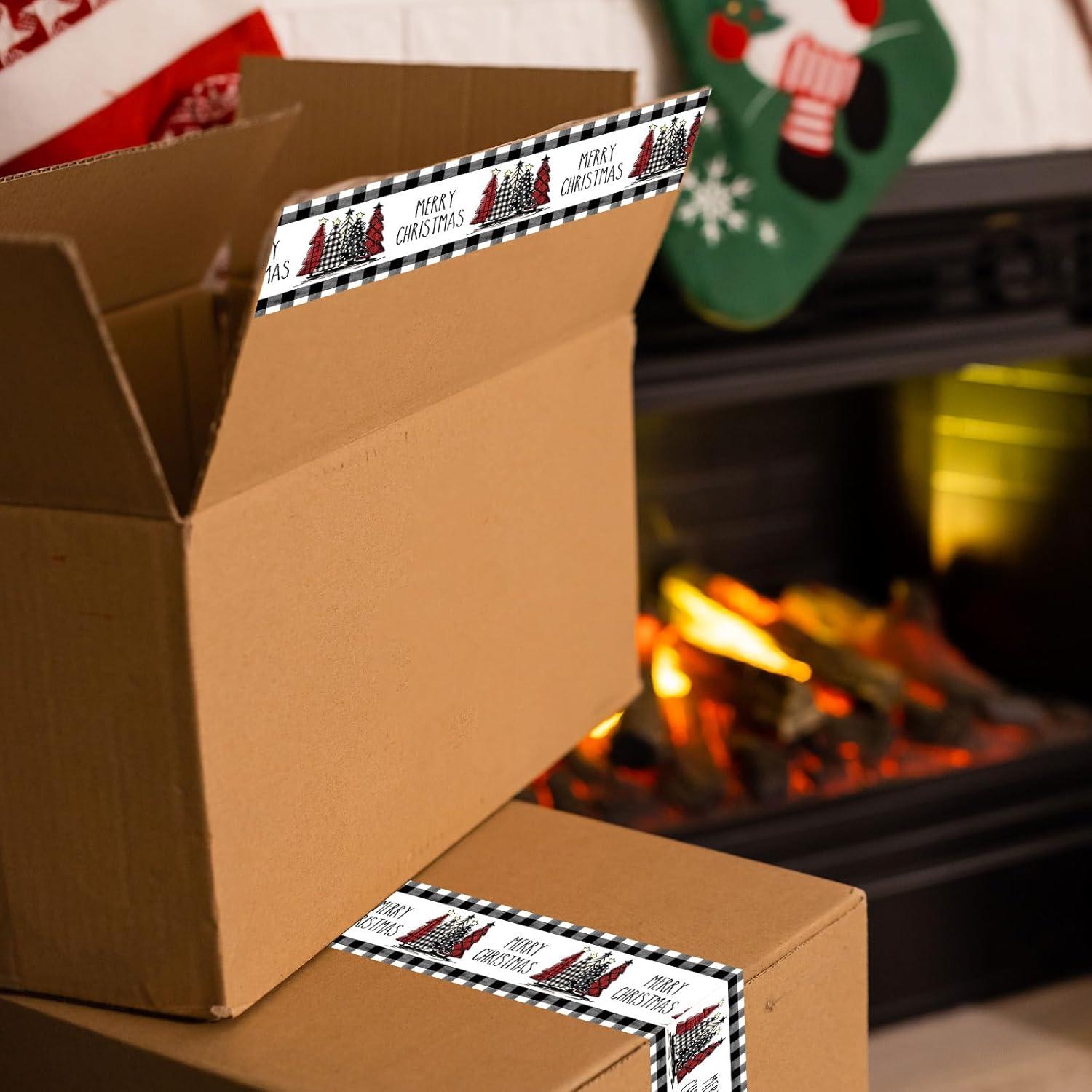 imageWhaline 109 Yard Halloween Packaging Tape Black Spider Web Bat Spider Pattern Tape Waterproof Shipping Tape for Small Business DIY Crafts Box Carton DecorPlaid Xmas Tree