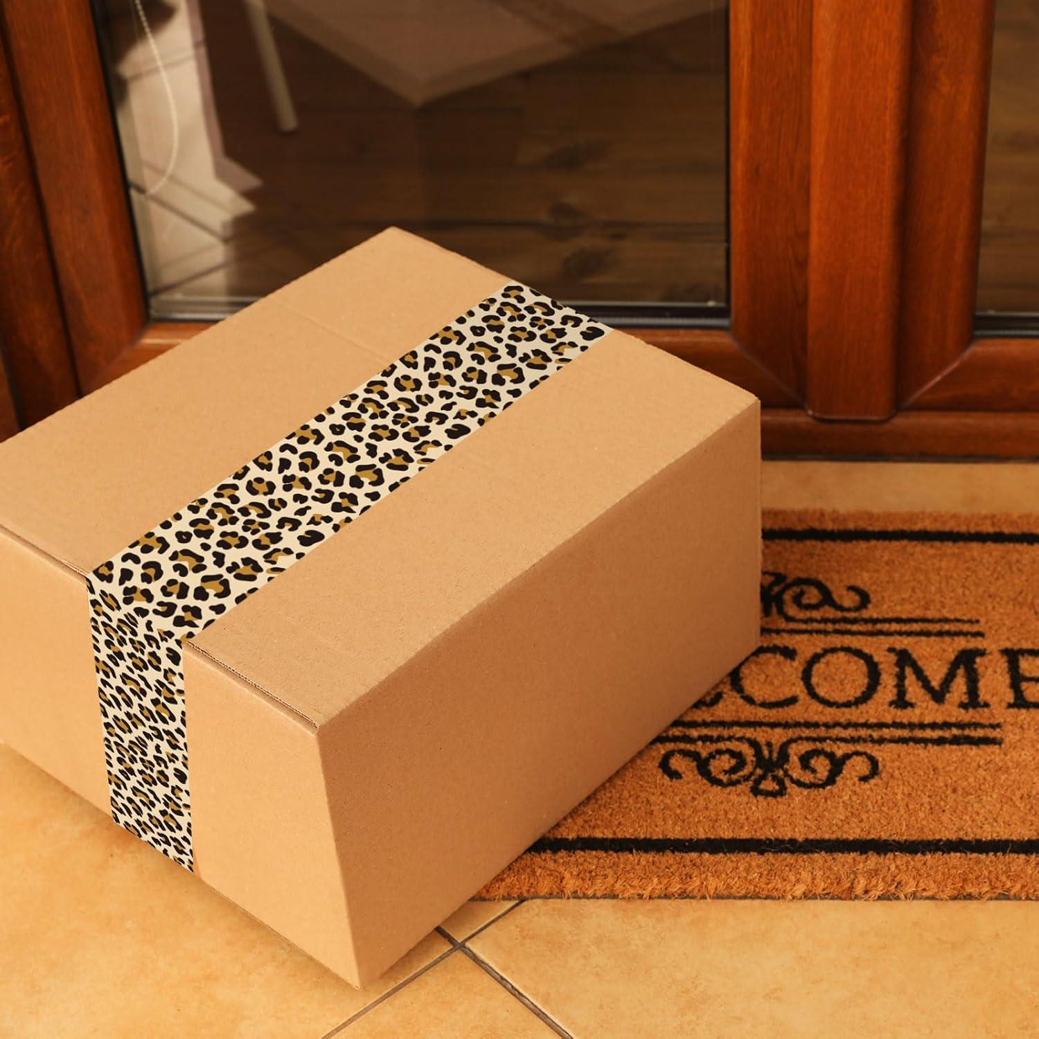 imageWhaline 109 Yard Halloween Packaging Tape Black Spider Web Bat Spider Pattern Tape Waterproof Shipping Tape for Small Business DIY Crafts Box Carton DecorLeopard Print