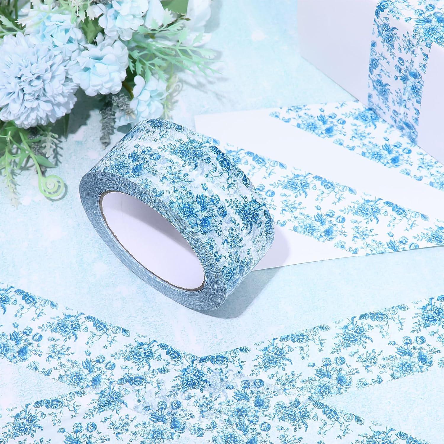 imageWhaline 109 Yard Halloween Packaging Tape Black Spider Web Bat Spider Pattern Tape Waterproof Shipping Tape for Small Business DIY Crafts Box Carton DecorBlue Floral