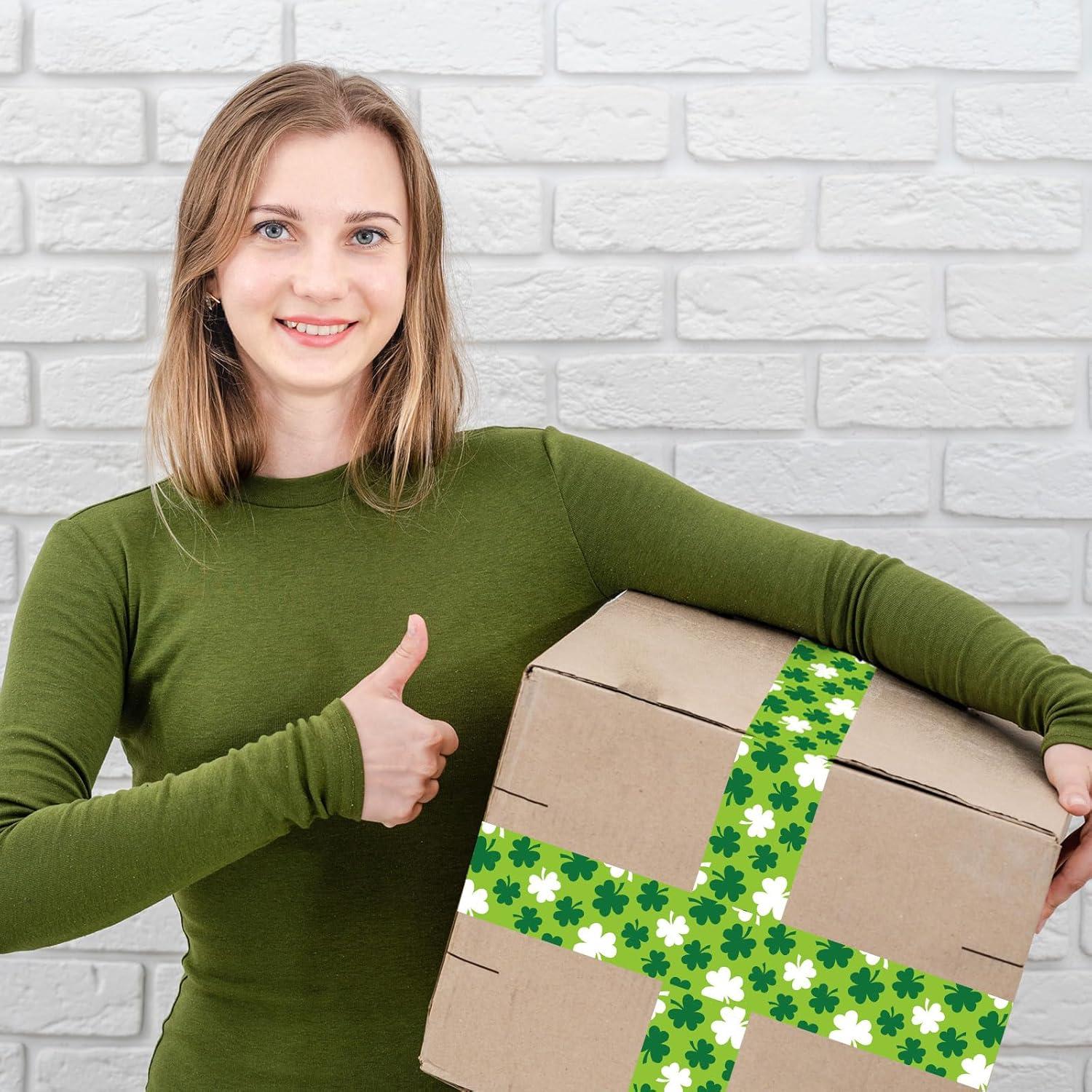 imageWhaline 109 Yard Halloween Packaging Tape Black Spider Web Bat Spider Pattern Tape Waterproof Shipping Tape for Small Business DIY Crafts Box Carton DecorShamrock