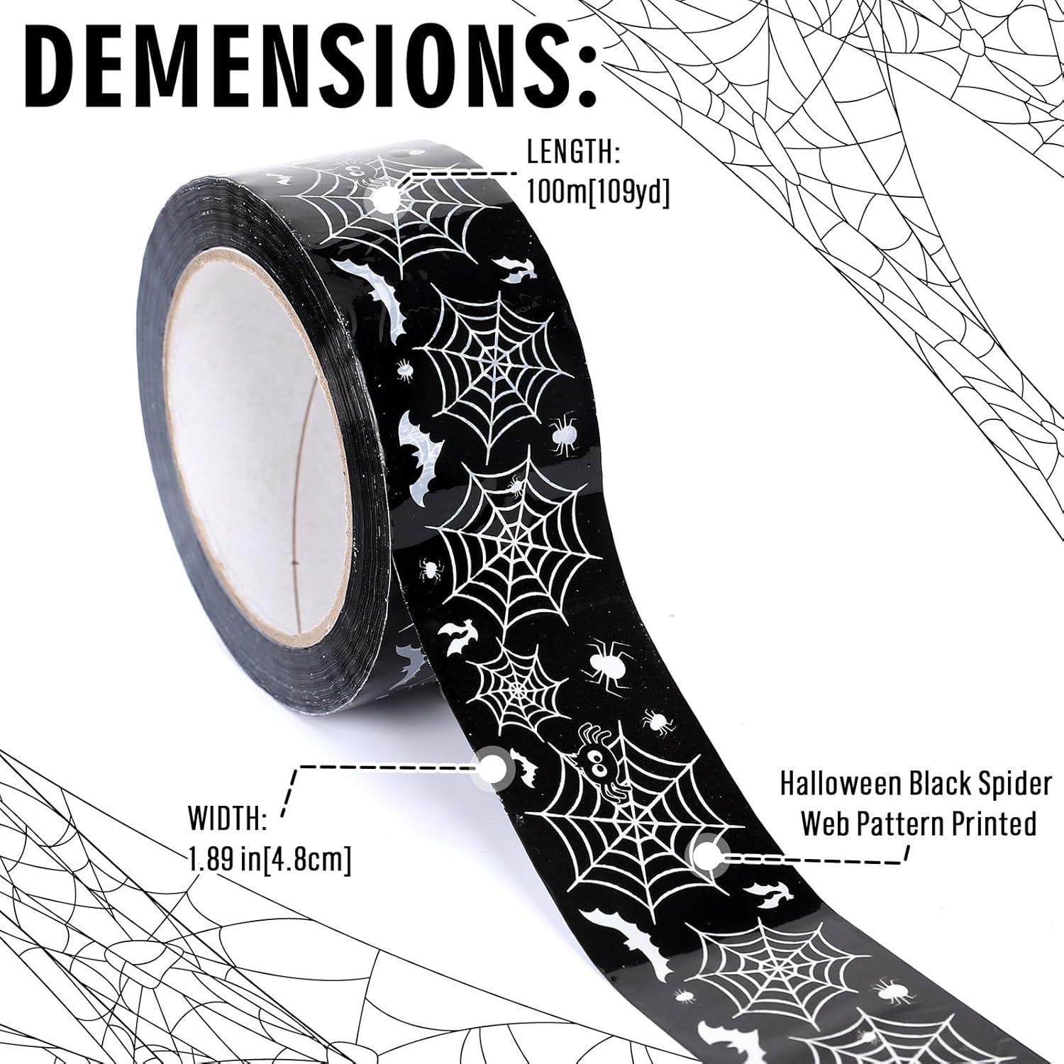 imageWhaline 109 Yard Halloween Packaging Tape Black Spider Web Bat Spider Pattern Tape Waterproof Shipping Tape for Small Business DIY Crafts Box Carton DecorBlack Spider Web
