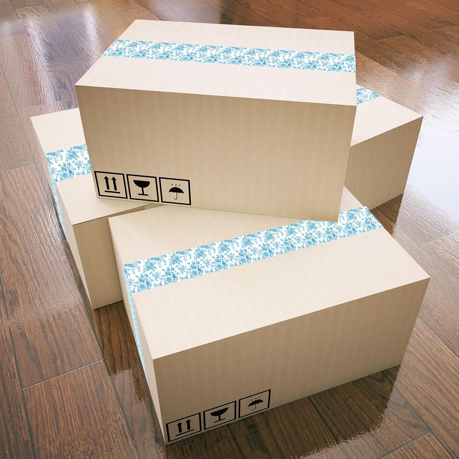 imageWhaline 109 Yard Halloween Packaging Tape Black Spider Web Bat Spider Pattern Tape Waterproof Shipping Tape for Small Business DIY Crafts Box Carton DecorBlue Floral