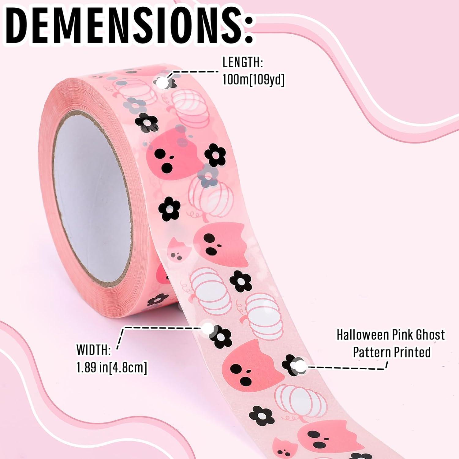 imageWhaline 109 Yard Halloween Packaging Tape Black Spider Web Bat Spider Pattern Tape Waterproof Shipping Tape for Small Business DIY Crafts Box Carton DecorPink Halloween Ghost