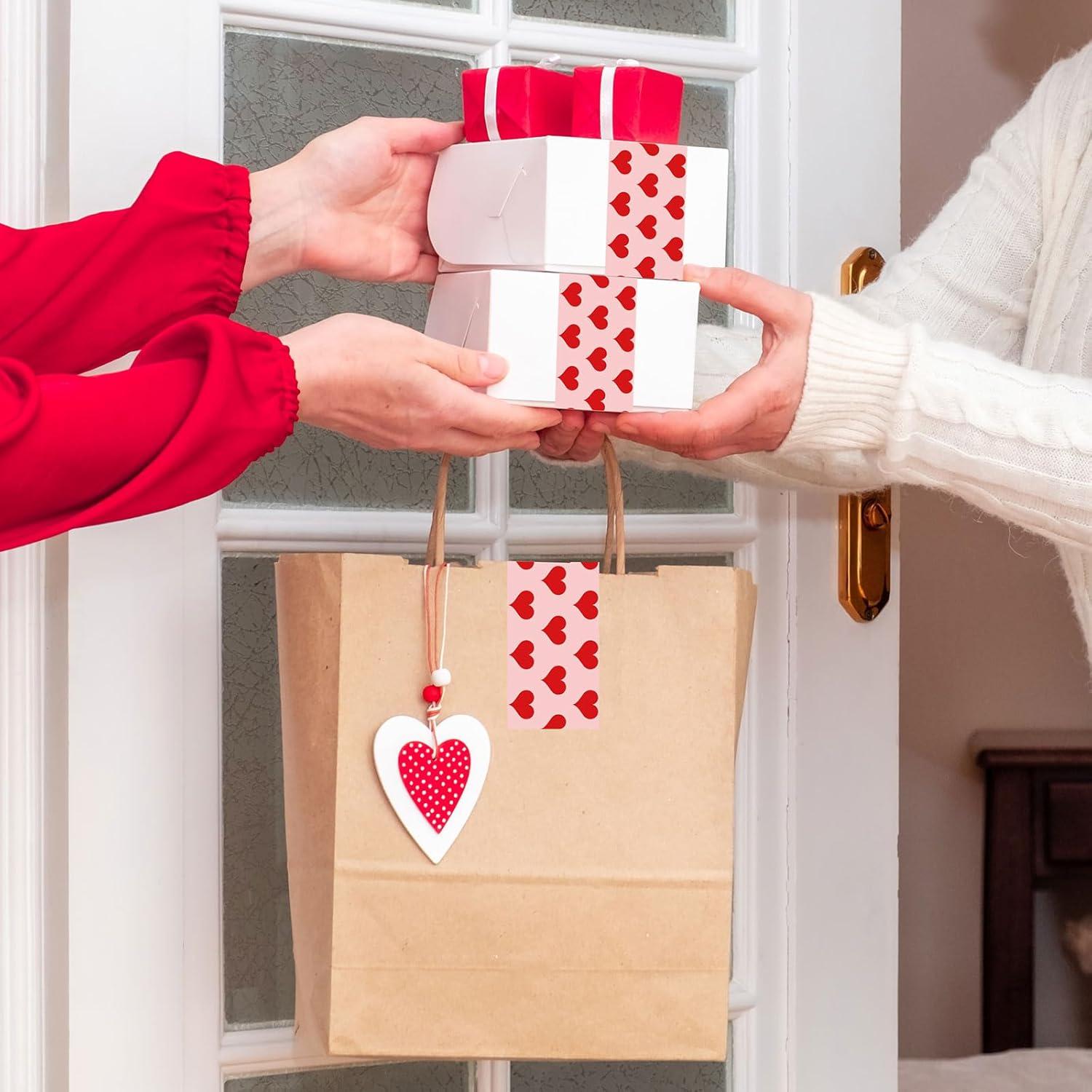 imageWhaline 109 Yard Halloween Packaging Tape Black Spider Web Bat Spider Pattern Tape Waterproof Shipping Tape for Small Business DIY Crafts Box Carton DecorPink Red Love Heart