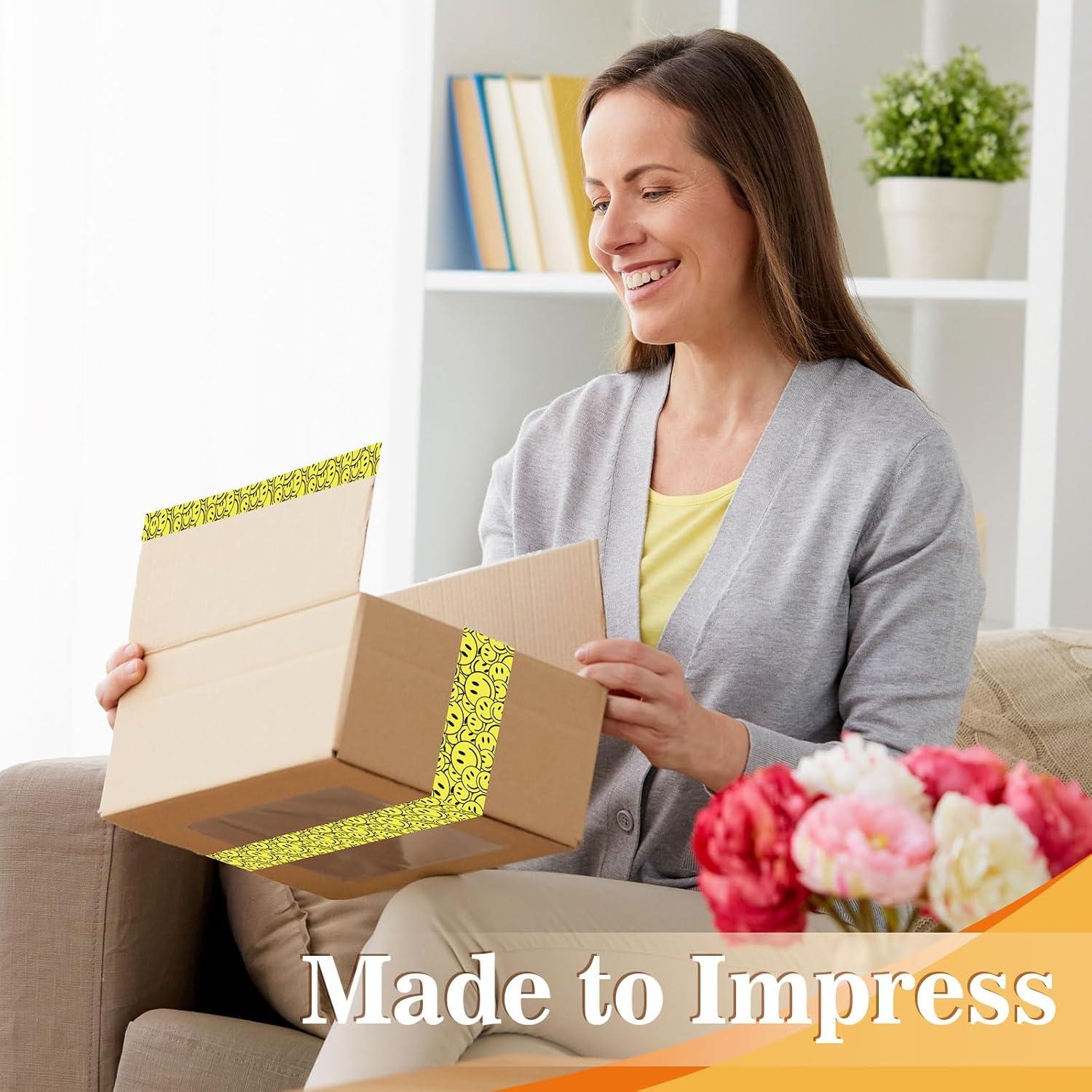 imageWhaline 109 Yard Halloween Packaging Tape Black Spider Web Bat Spider Pattern Tape Waterproof Shipping Tape for Small Business DIY Crafts Box Carton DecorSmile face