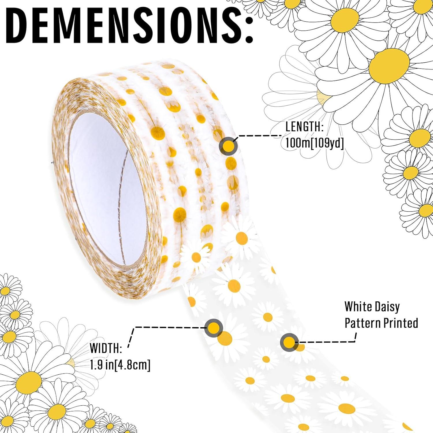 imageWhaline 109 Yard Halloween Packaging Tape Black Spider Web Bat Spider Pattern Tape Waterproof Shipping Tape for Small Business DIY Crafts Box Carton DecorWhite Daisy