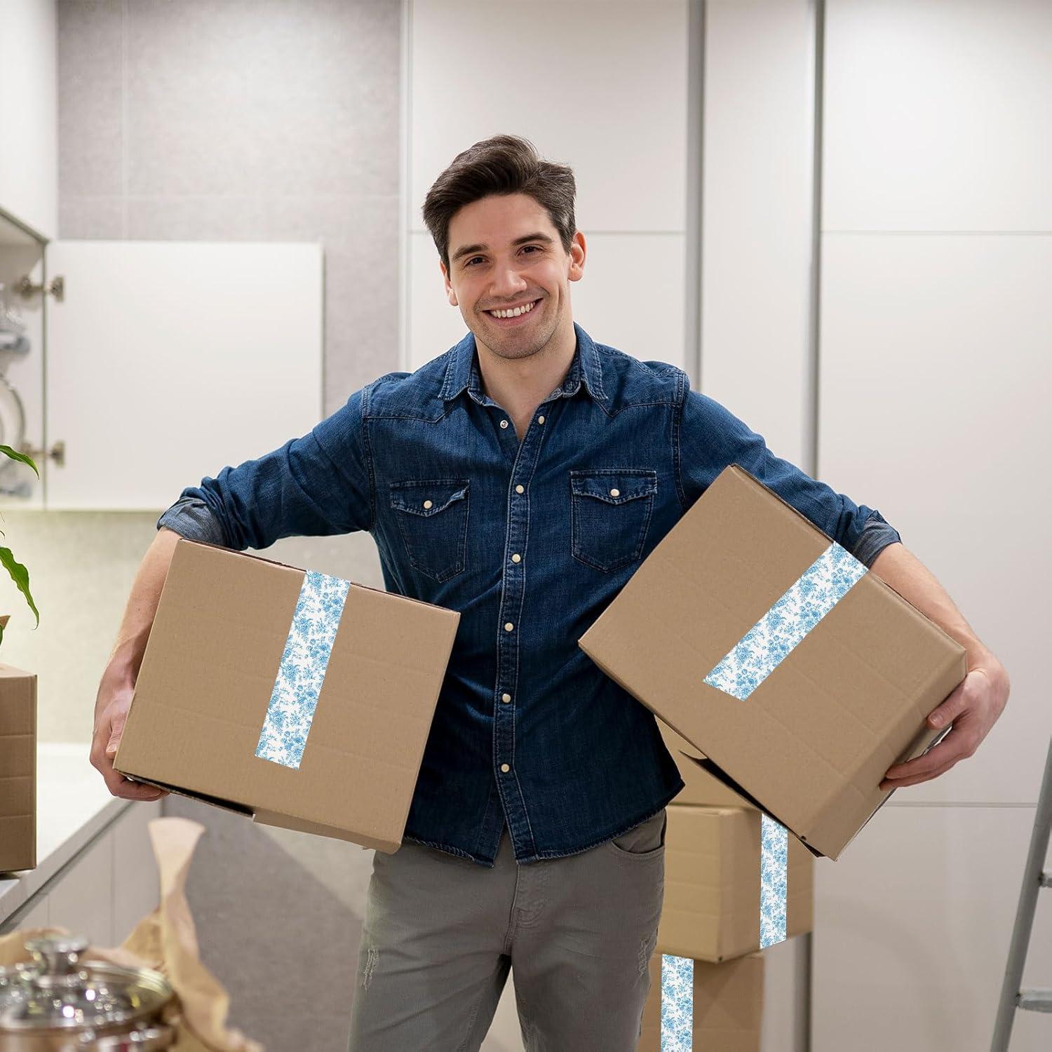 imageWhaline 109 Yard Halloween Packaging Tape Black Spider Web Bat Spider Pattern Tape Waterproof Shipping Tape for Small Business DIY Crafts Box Carton DecorBlue Floral