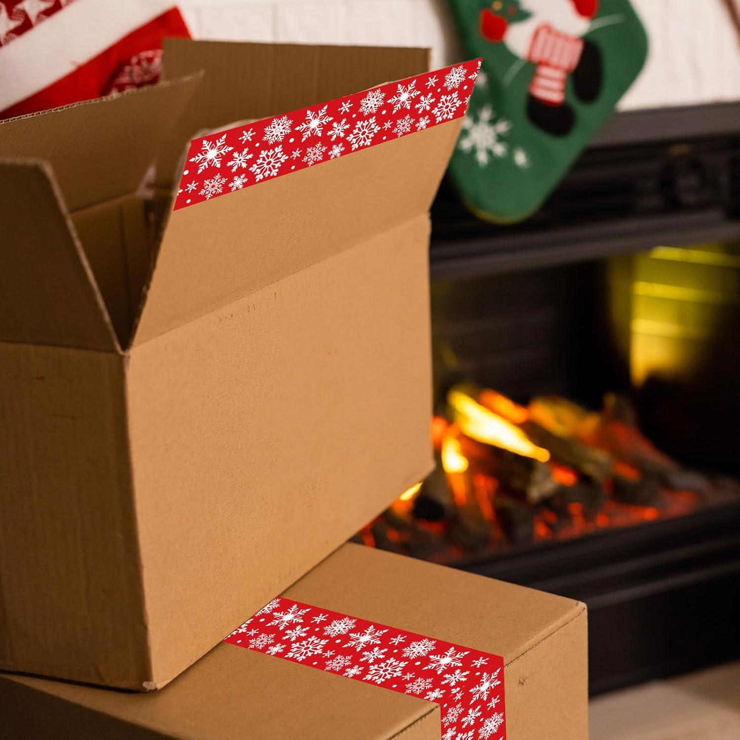 imageWhaline 109 Yard Halloween Packaging Tape Black Spider Web Bat Spider Pattern Tape Waterproof Shipping Tape for Small Business DIY Crafts Box Carton DecorSnowflake