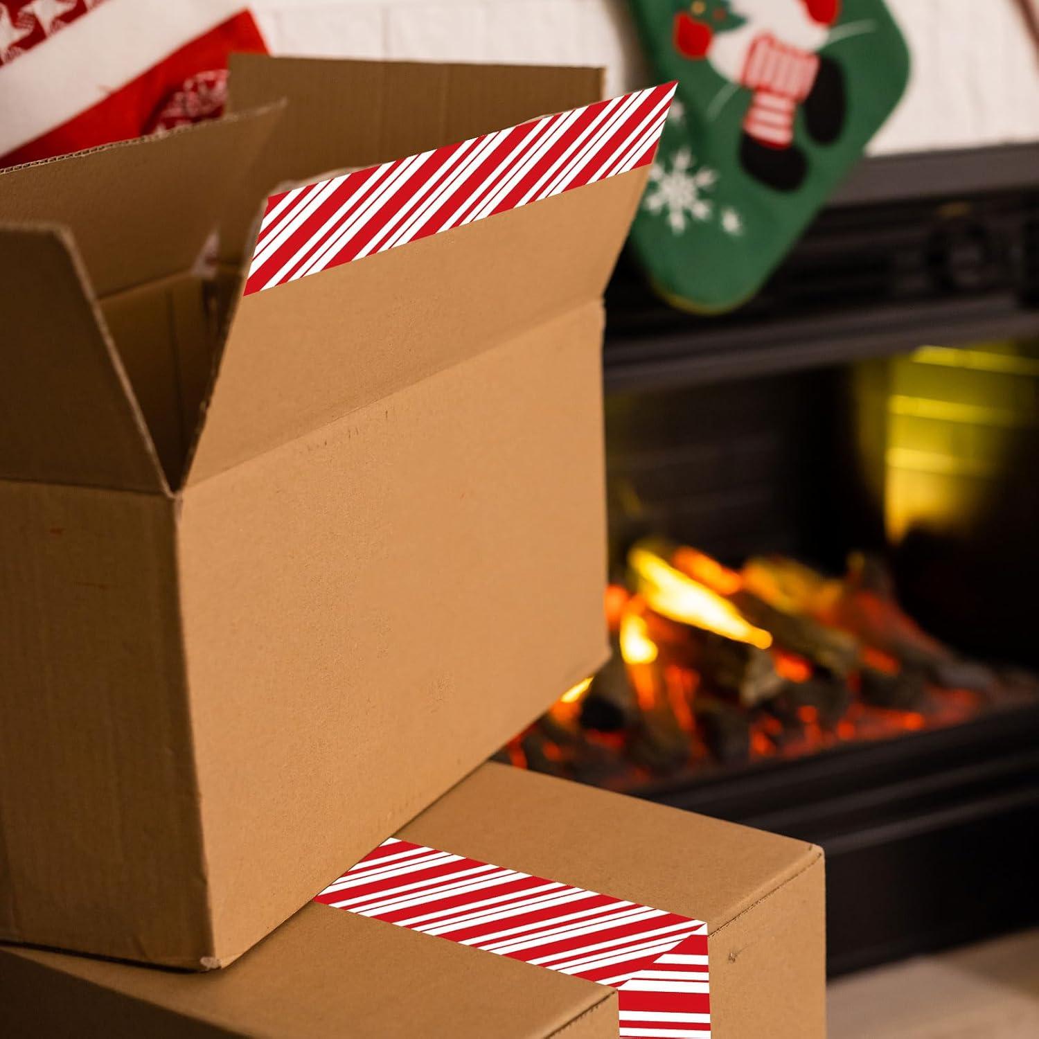 imageWhaline 109 Yard Halloween Packaging Tape Black Spider Web Bat Spider Pattern Tape Waterproof Shipping Tape for Small Business DIY Crafts Box Carton DecorRed and White Striped