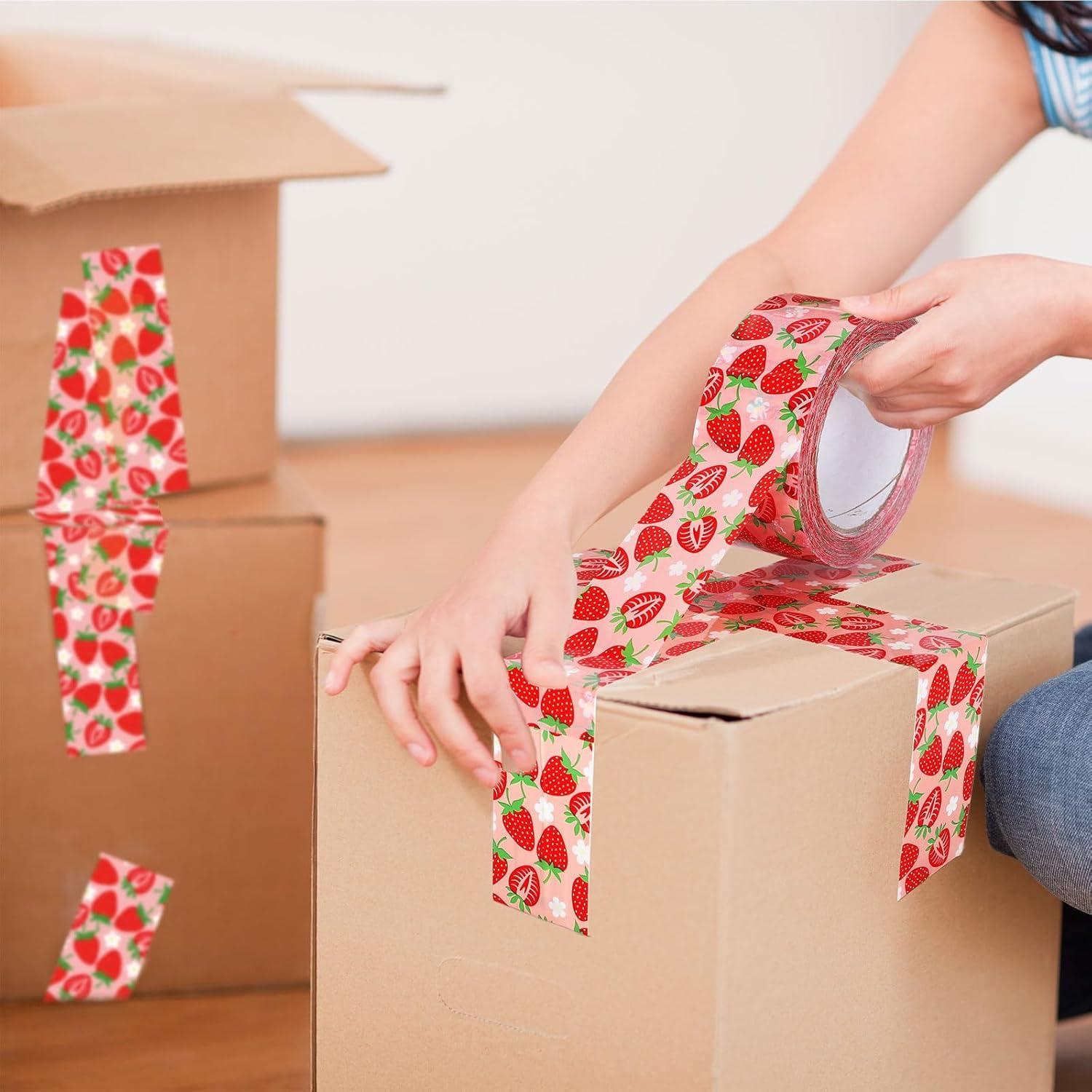 imageWhaline 109 Yard Halloween Packaging Tape Black Spider Web Bat Spider Pattern Tape Waterproof Shipping Tape for Small Business DIY Crafts Box Carton DecorStrawberry