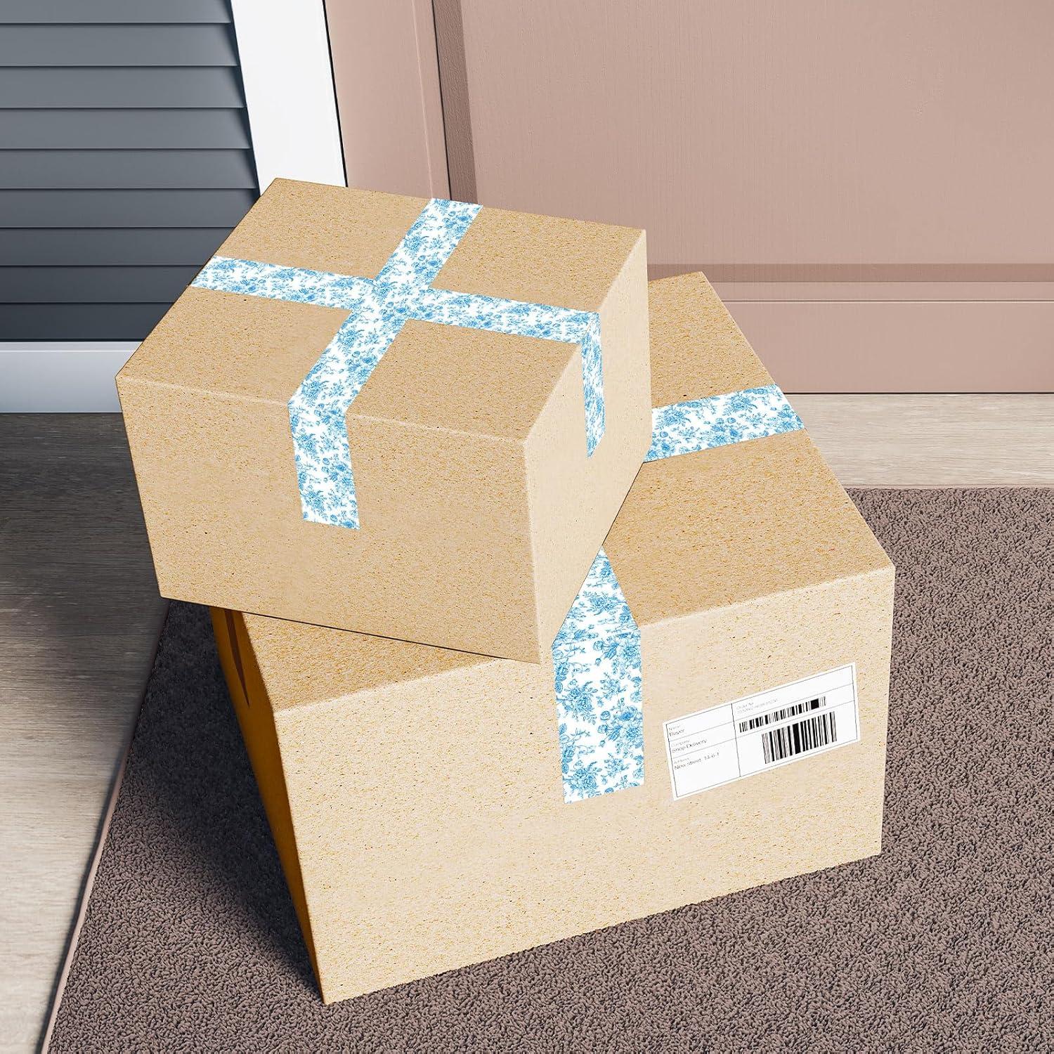 imageWhaline 109 Yard Halloween Packaging Tape Black Spider Web Bat Spider Pattern Tape Waterproof Shipping Tape for Small Business DIY Crafts Box Carton DecorBlue Floral