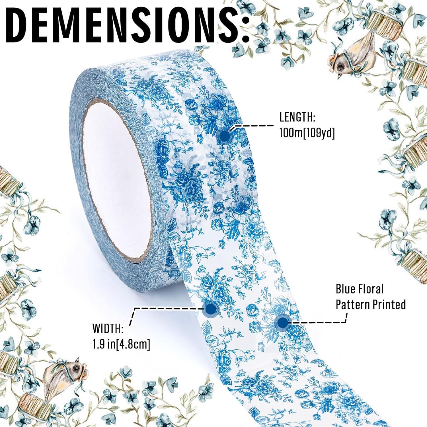 imageWhaline 109 Yard Halloween Packaging Tape Black Spider Web Bat Spider Pattern Tape Waterproof Shipping Tape for Small Business DIY Crafts Box Carton DecorBlue Floral