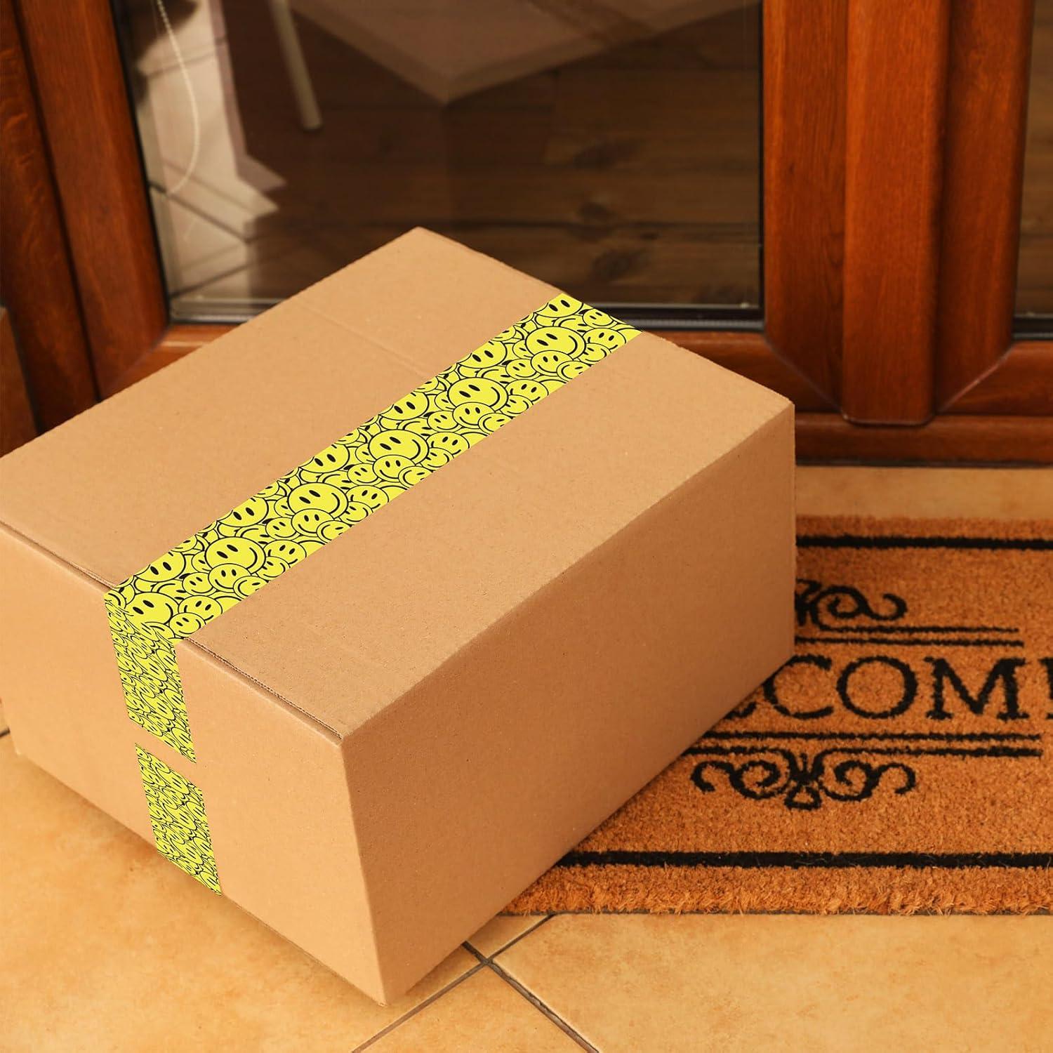 imageWhaline 109 Yard Halloween Packaging Tape Black Spider Web Bat Spider Pattern Tape Waterproof Shipping Tape for Small Business DIY Crafts Box Carton DecorSmile face