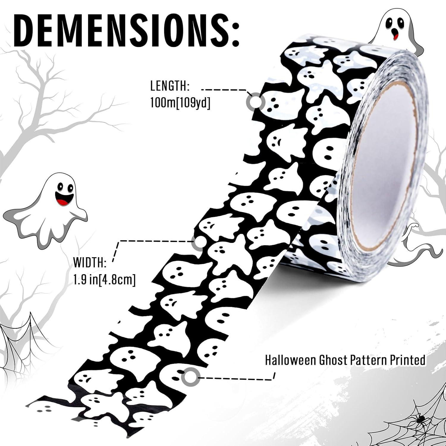 imageWhaline 109 Yard Halloween Packaging Tape Black Spider Web Bat Spider Pattern Tape Waterproof Shipping Tape for Small Business DIY Crafts Box Carton DecorBlack White Ghost