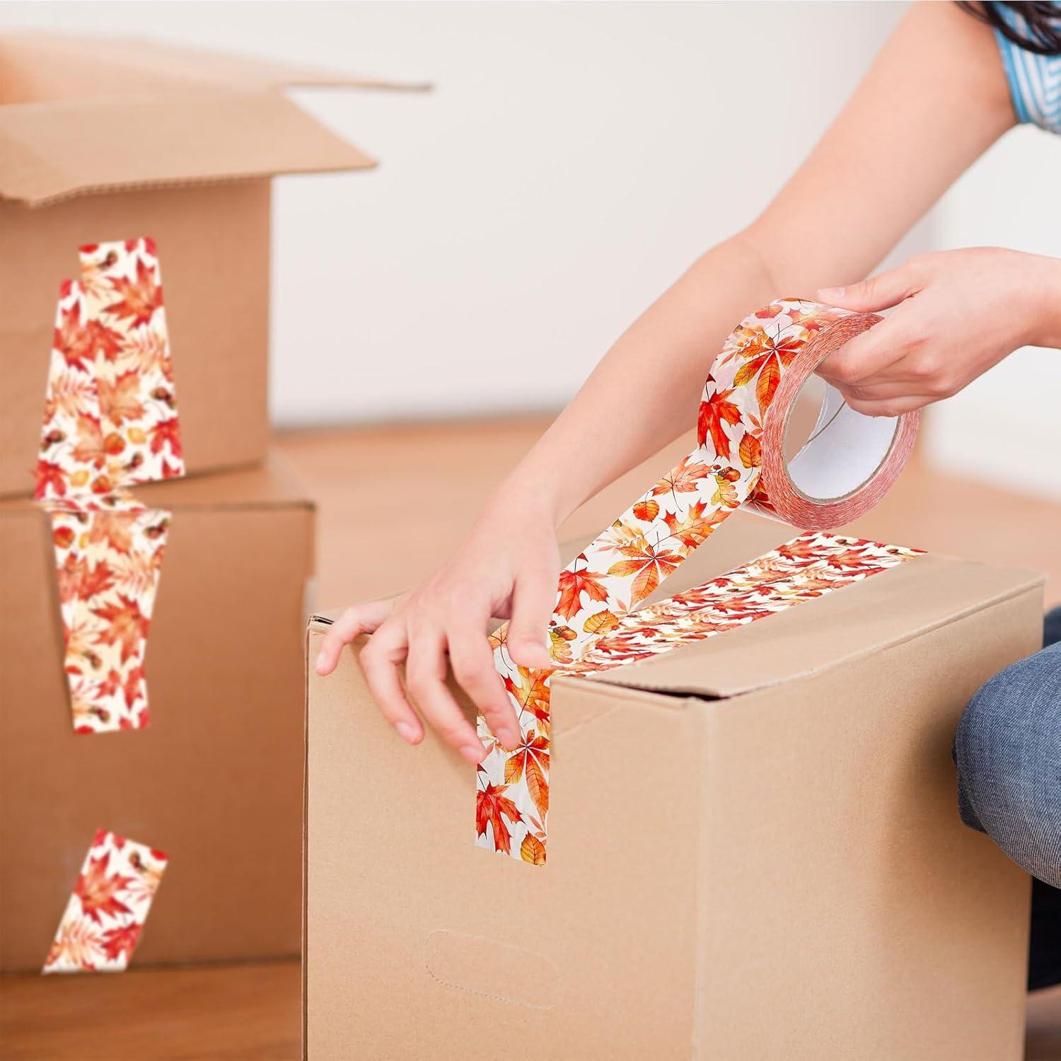 imageWhaline 109 Yard Halloween Packaging Tape Black Spider Web Bat Spider Pattern Tape Waterproof Shipping Tape for Small Business DIY Crafts Box Carton DecorAutumn Leaves