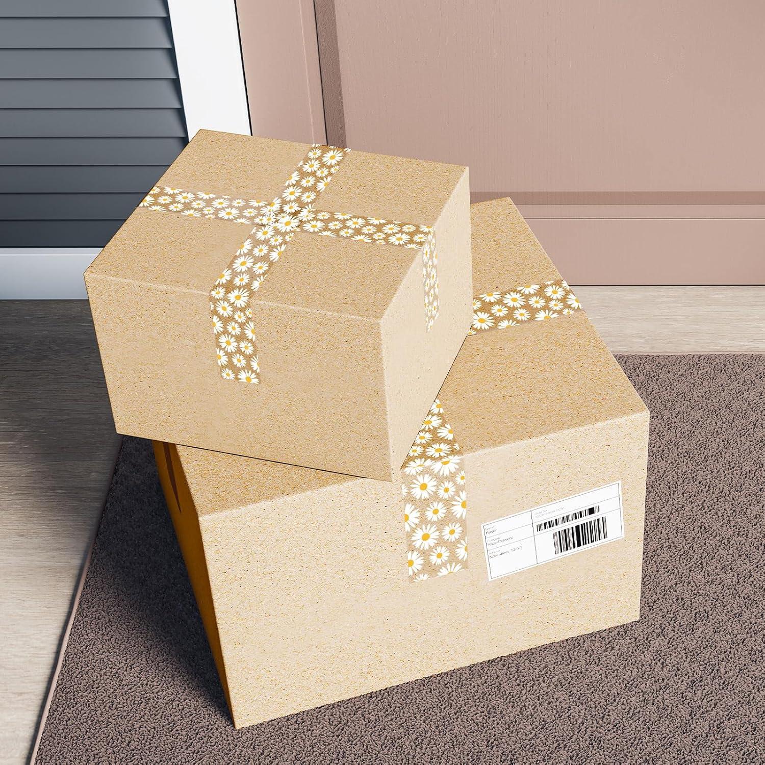 imageWhaline 109 Yard Halloween Packaging Tape Black Spider Web Bat Spider Pattern Tape Waterproof Shipping Tape for Small Business DIY Crafts Box Carton DecorWhite Daisy