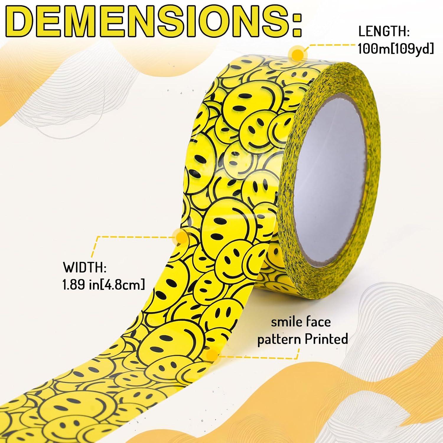 imageWhaline 109 Yard Halloween Packaging Tape Black Spider Web Bat Spider Pattern Tape Waterproof Shipping Tape for Small Business DIY Crafts Box Carton DecorSmile face