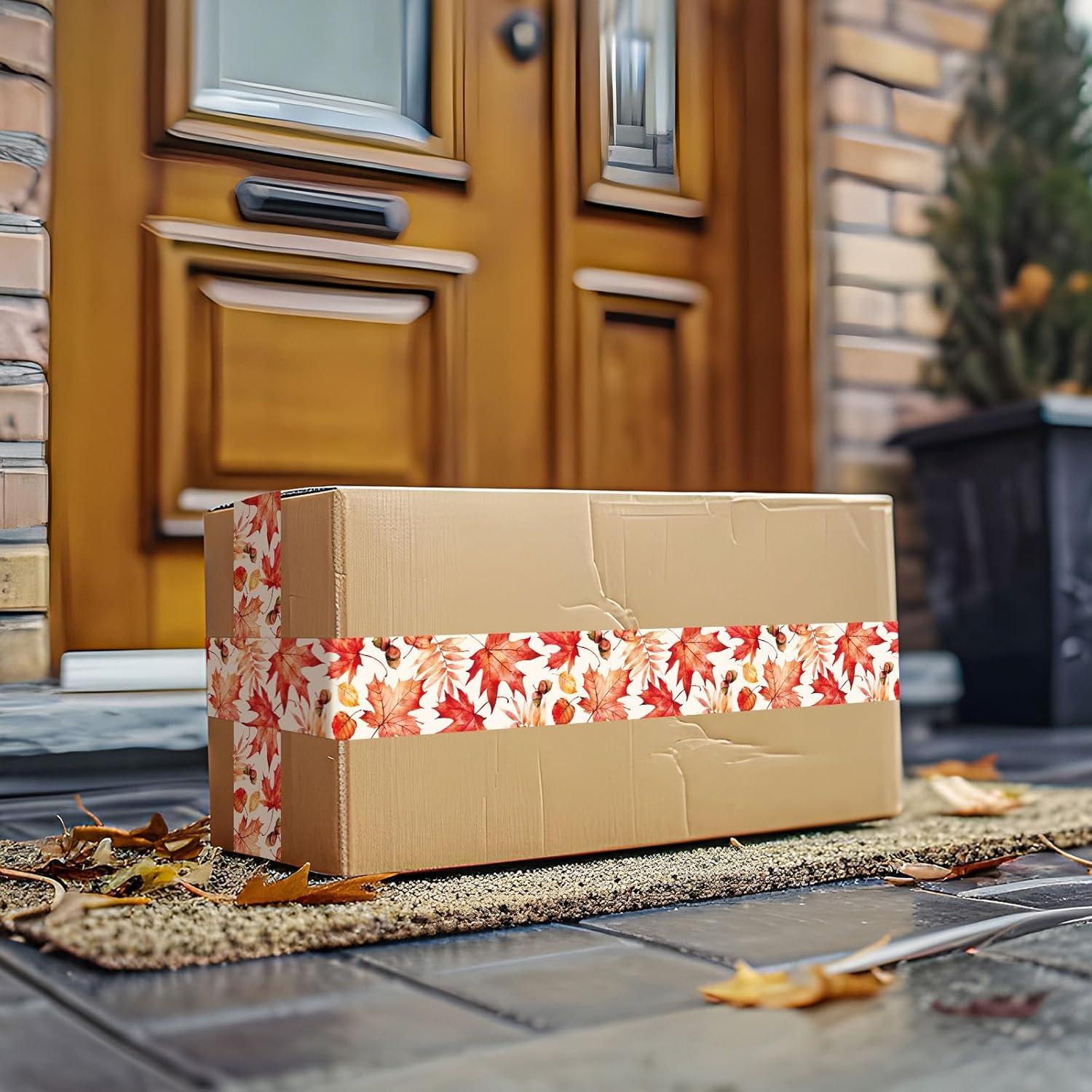 imageWhaline 109 Yard Halloween Packaging Tape Black Spider Web Bat Spider Pattern Tape Waterproof Shipping Tape for Small Business DIY Crafts Box Carton DecorAutumn Leaves