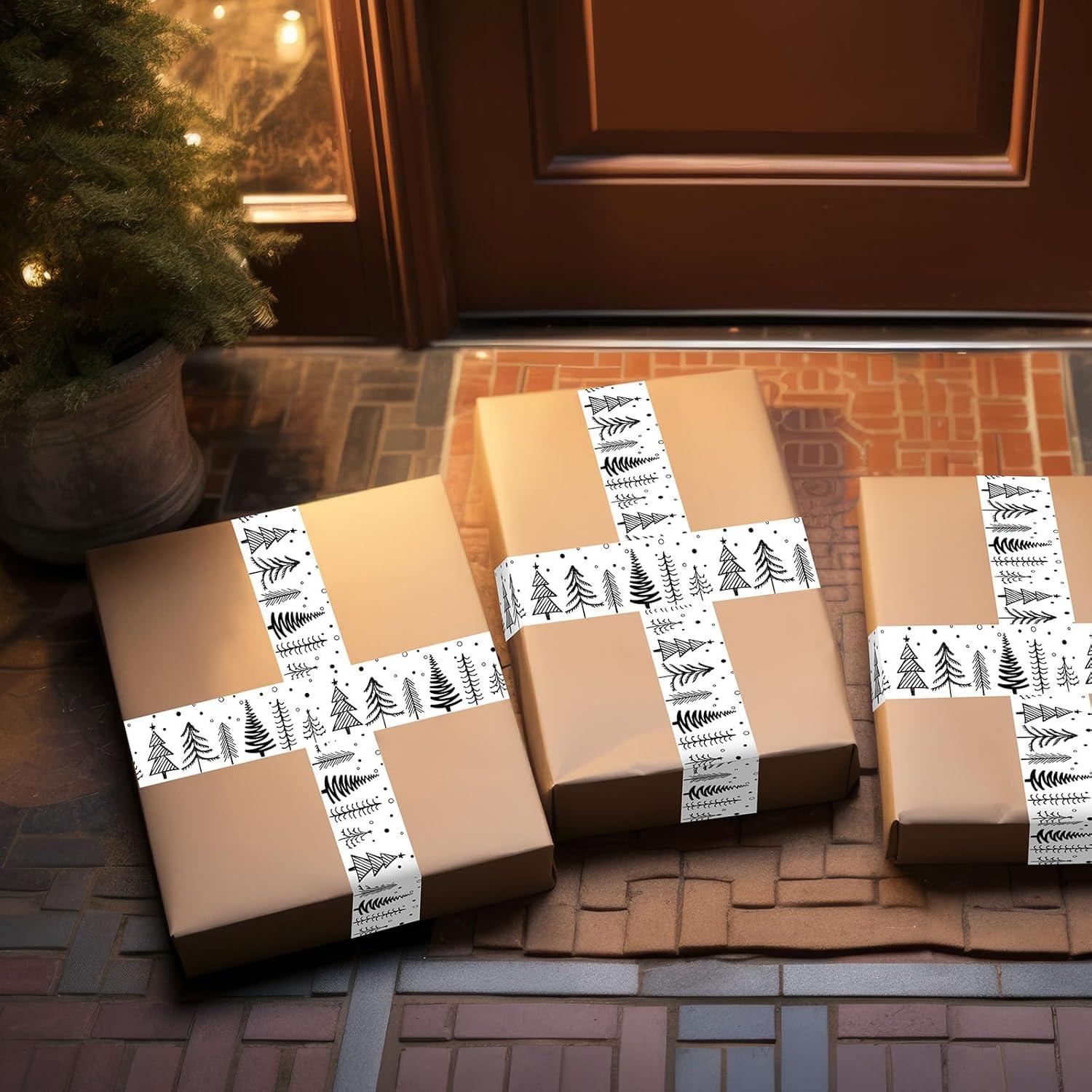 imageWhaline 109 Yard Halloween Packaging Tape Black Spider Web Bat Spider Pattern Tape Waterproof Shipping Tape for Small Business DIY Crafts Box Carton DecorChristmas Tree