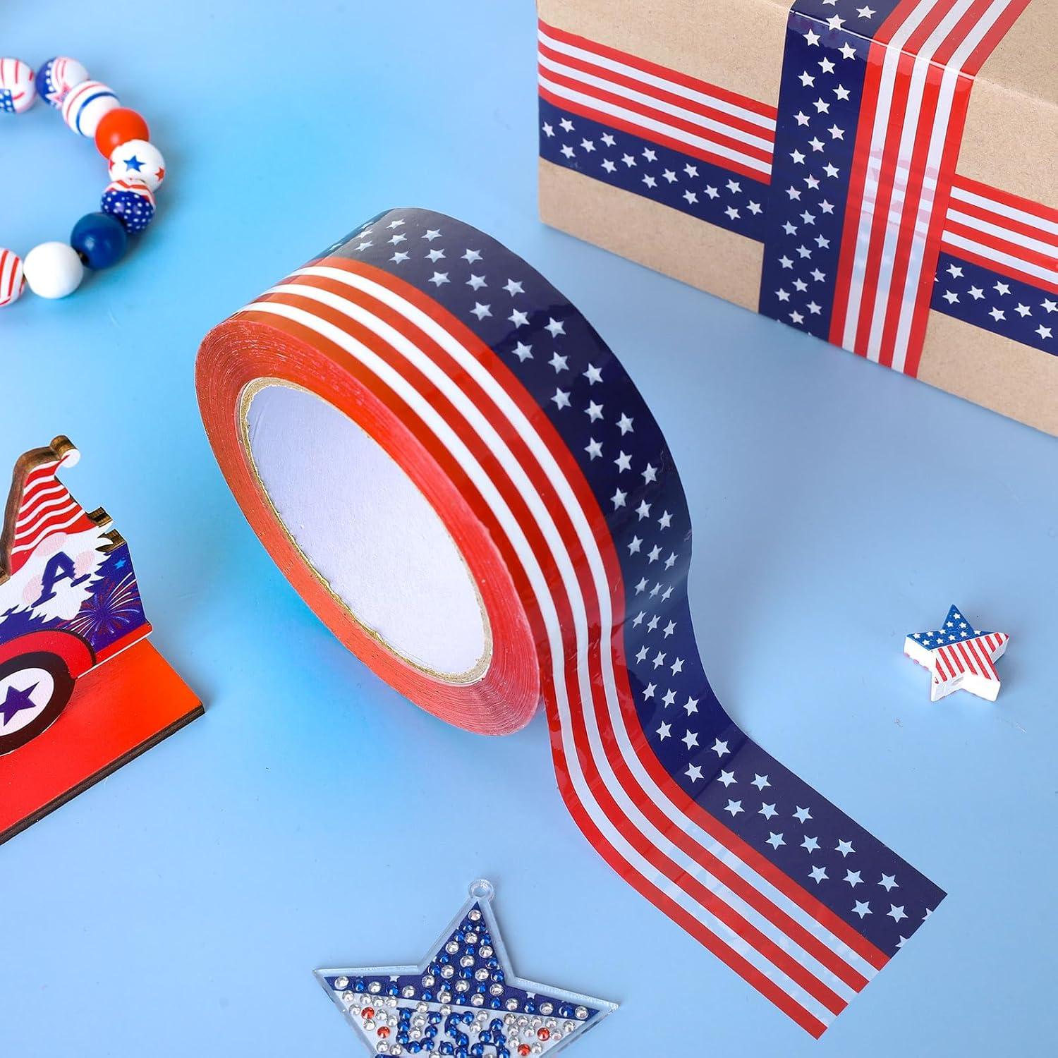 imageWhaline 109 Yard Halloween Packaging Tape Black Spider Web Bat Spider Pattern Tape Waterproof Shipping Tape for Small Business DIY Crafts Box Carton DecorPatriotic